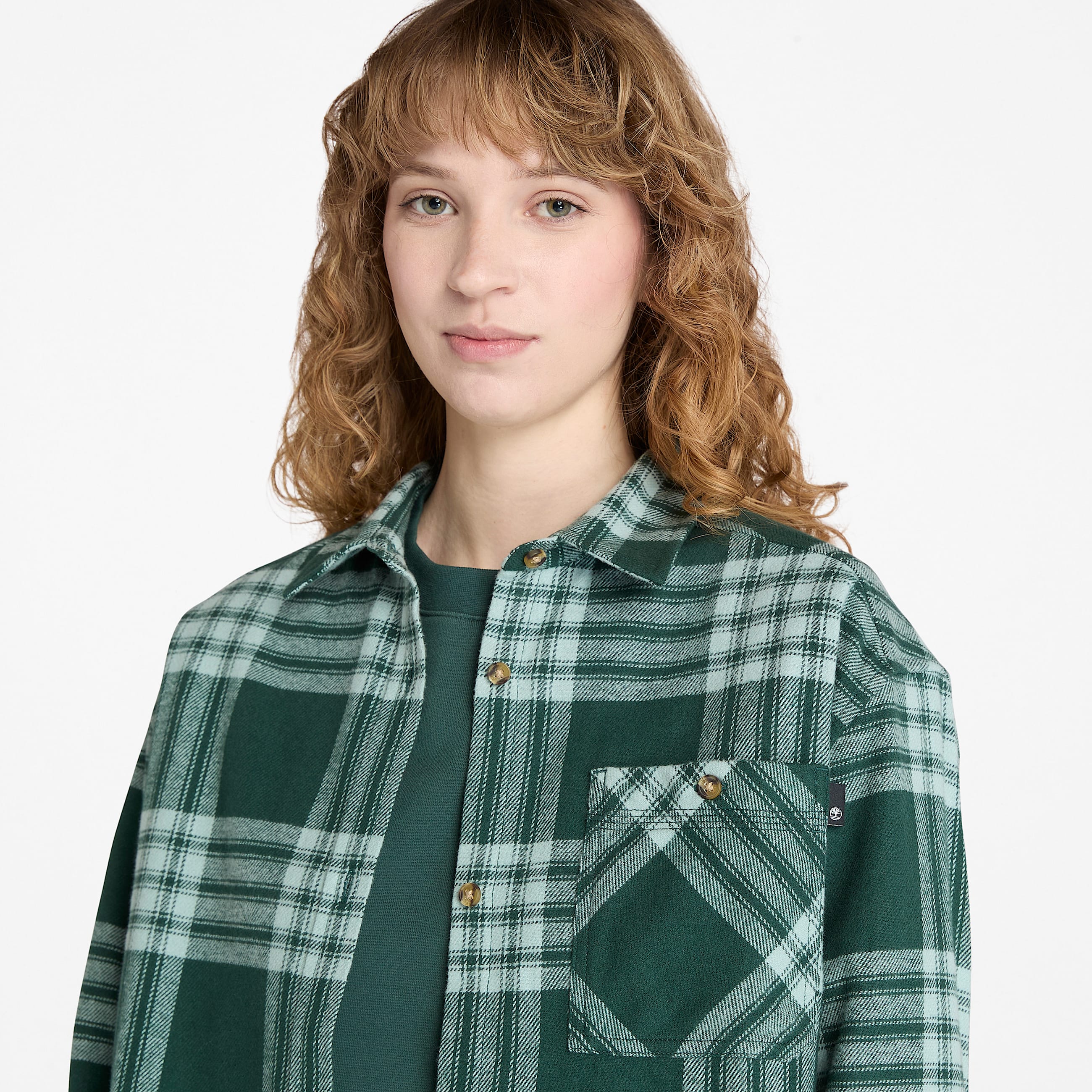 Womens Midweight Flannel Pocket Shirt TBL Dark Forest Green ALT2