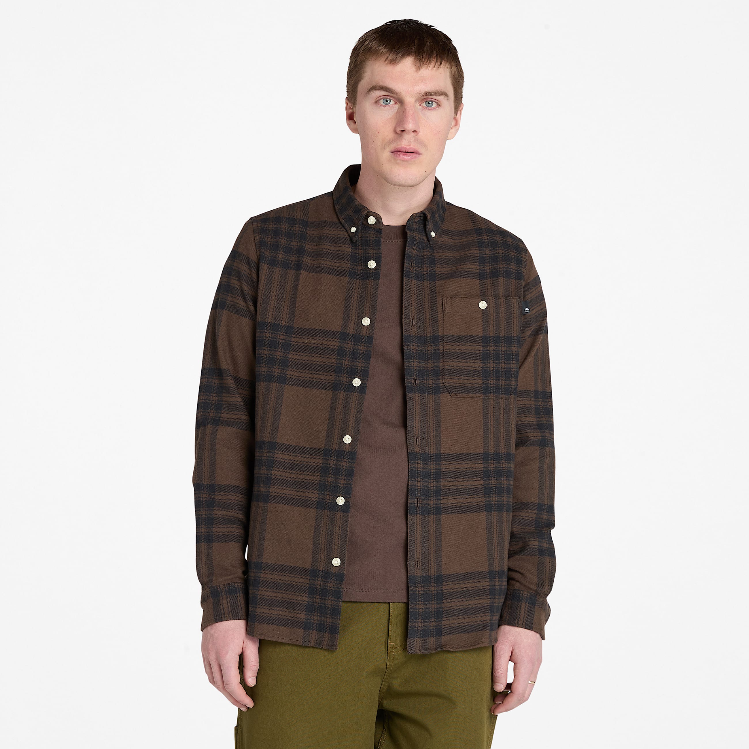 Mens Midweight Flannel Check Shirt TBL Chocolate Brown HERO