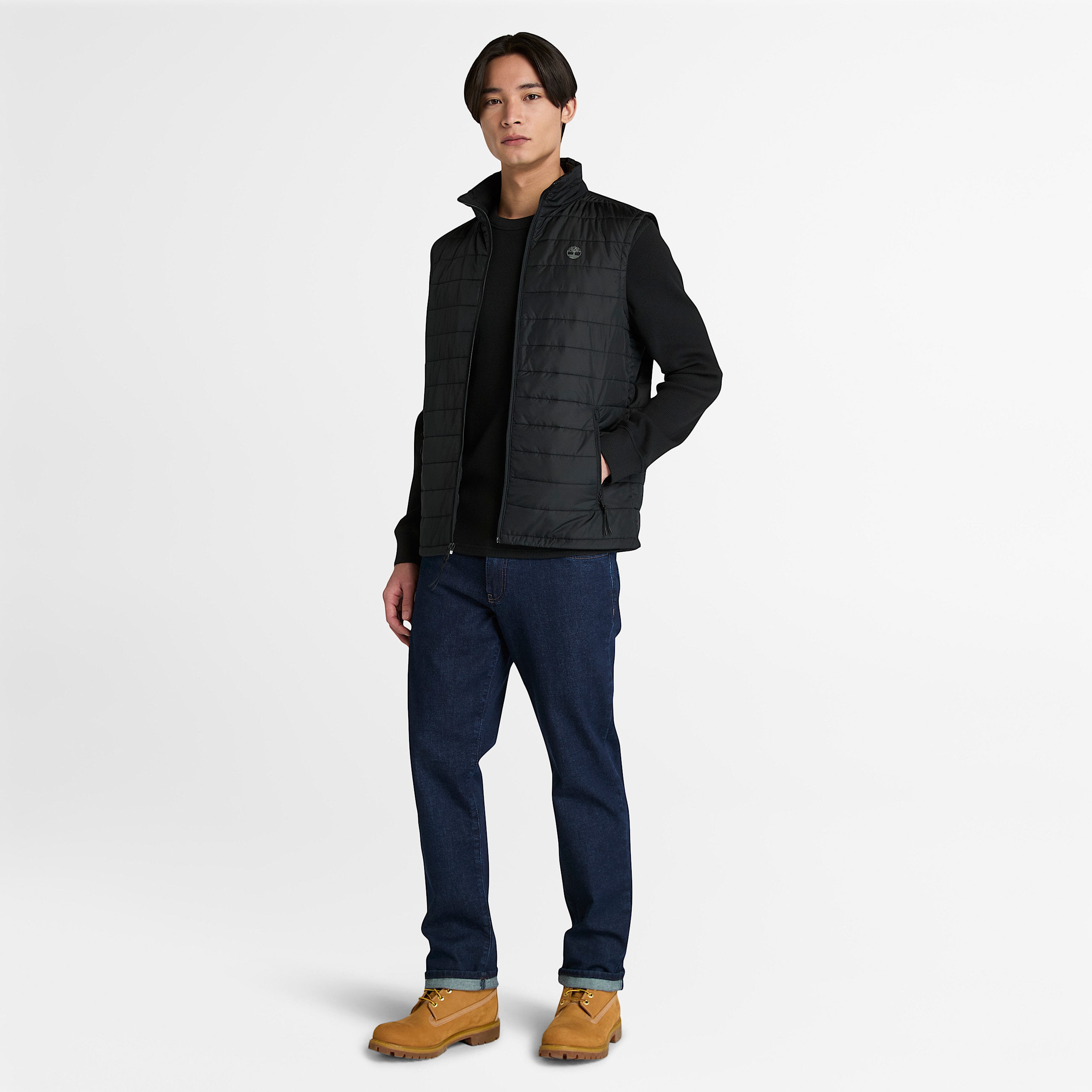 Mens Wharf River Waffle LongSleeve Polo Shirt TBL Black ALT1