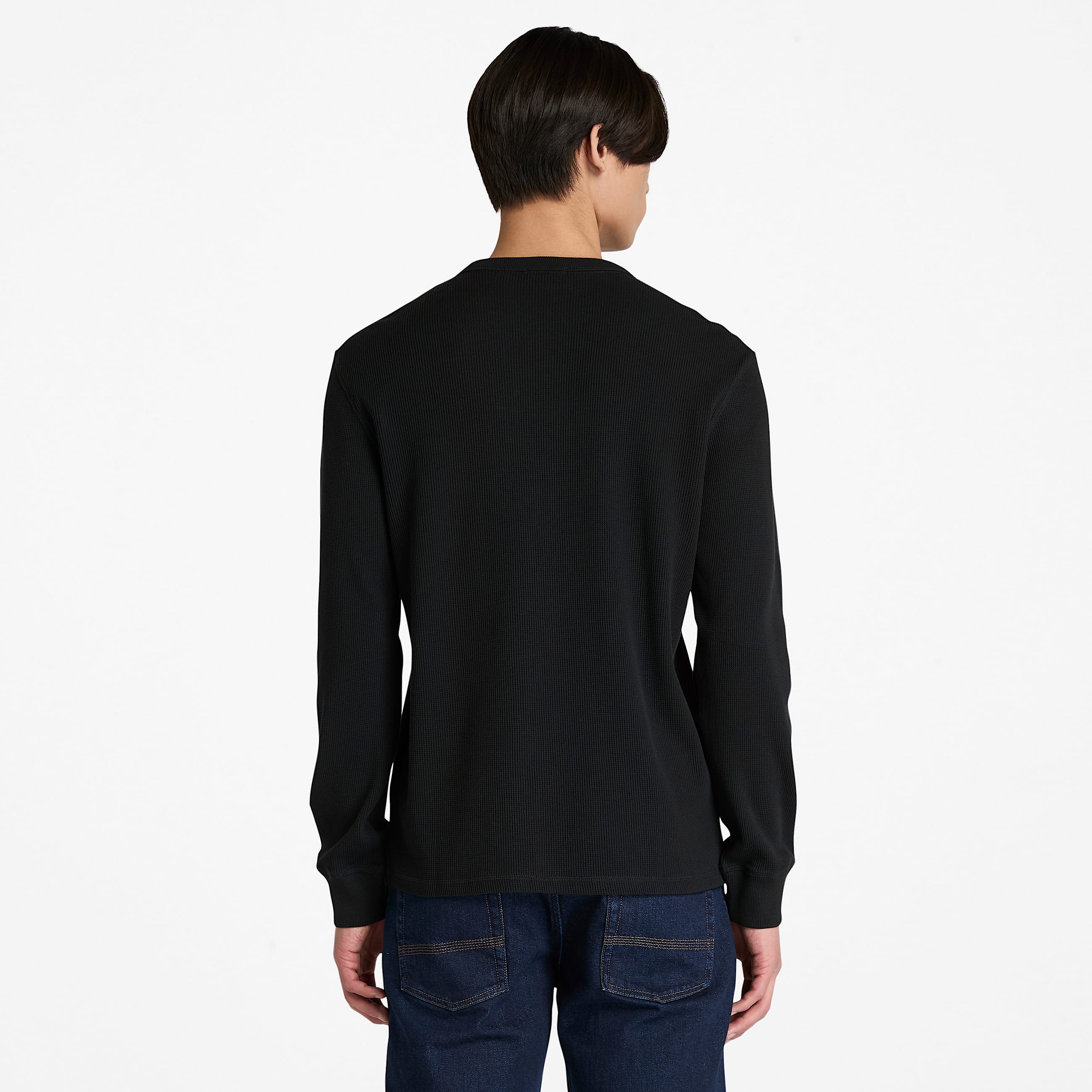 Mens Wharf River Waffle LongSleeve Polo Shirt TBL Black ALT9