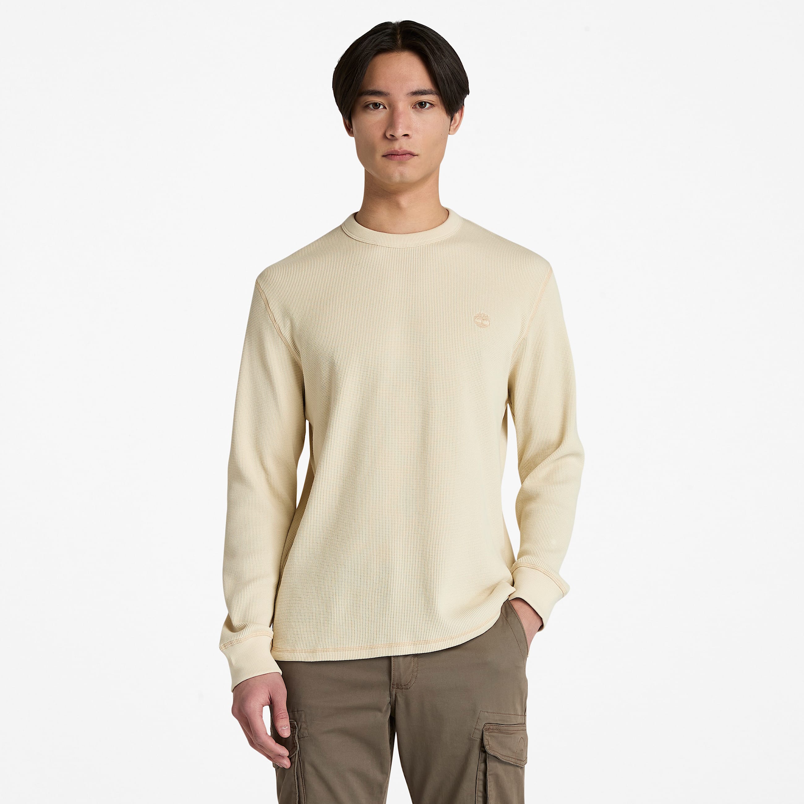 Mens Wharf River Waffle LongSleeve Polo Shirt TBL Light Beige HERO