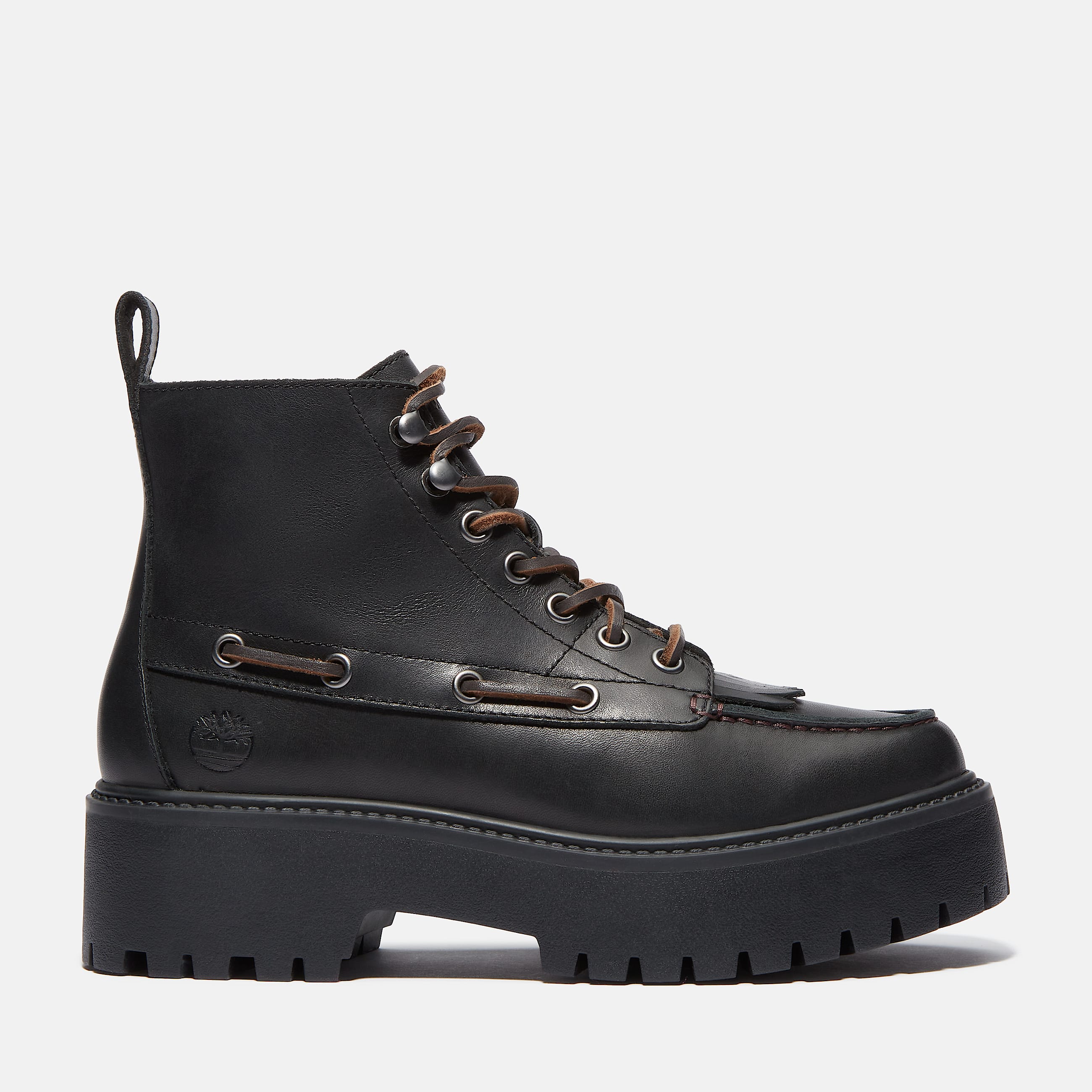 Womens Stone Street Platform Kiltie Boot TBL Black FullGrain HERO