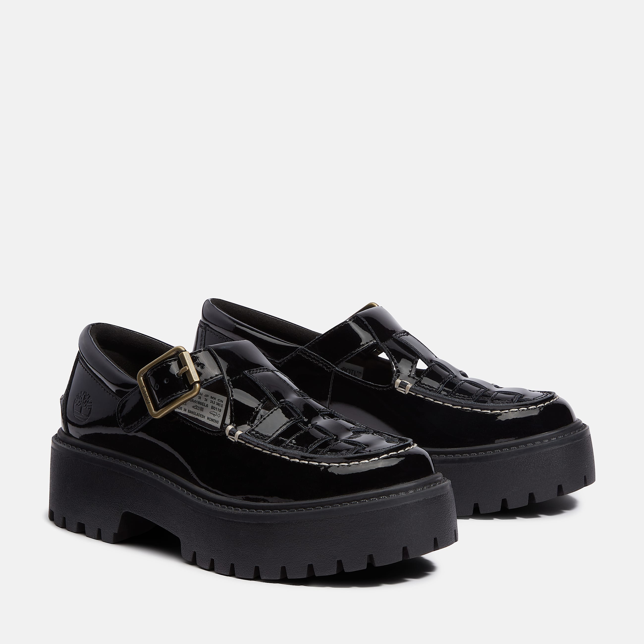 Womens Patent Leather Stone Street Platform Buckle Shoe TBL Black Patent Leather ALT4