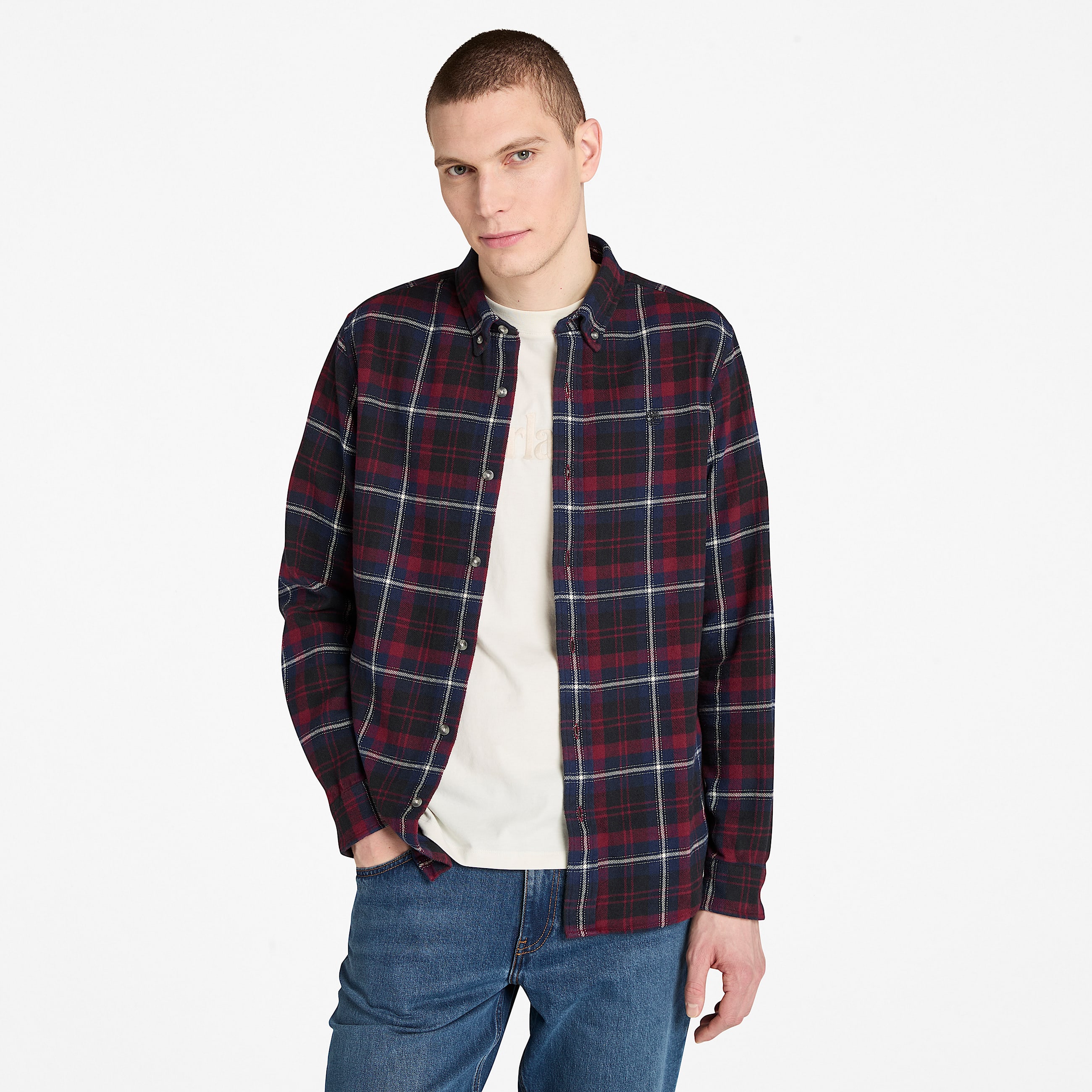 Mens Midweight Flannel Checkered Shirt TBL Burgundy HERO
