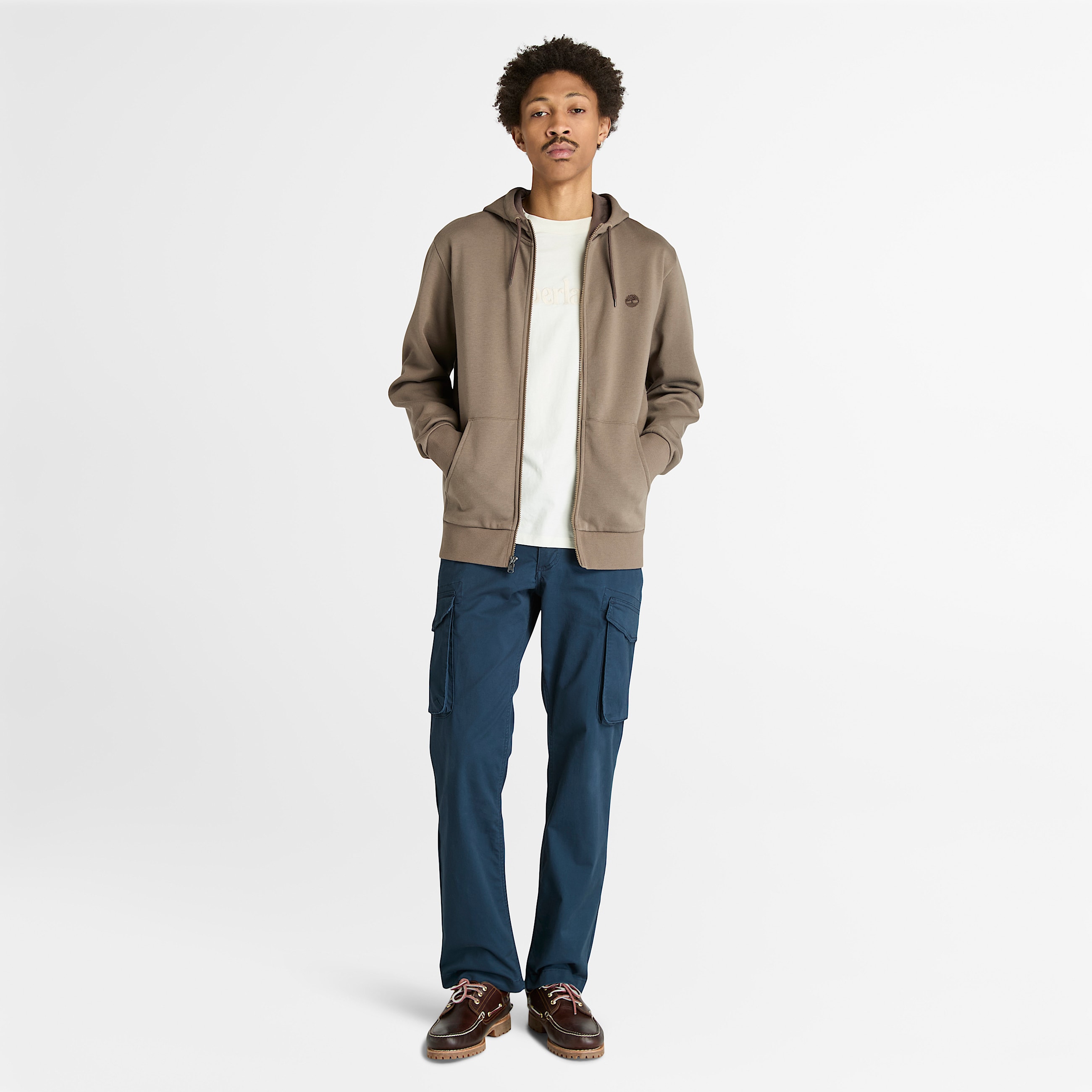 Mens Oyster River Brushed Back Zip Hoodie TBL Medium Brown ALT1