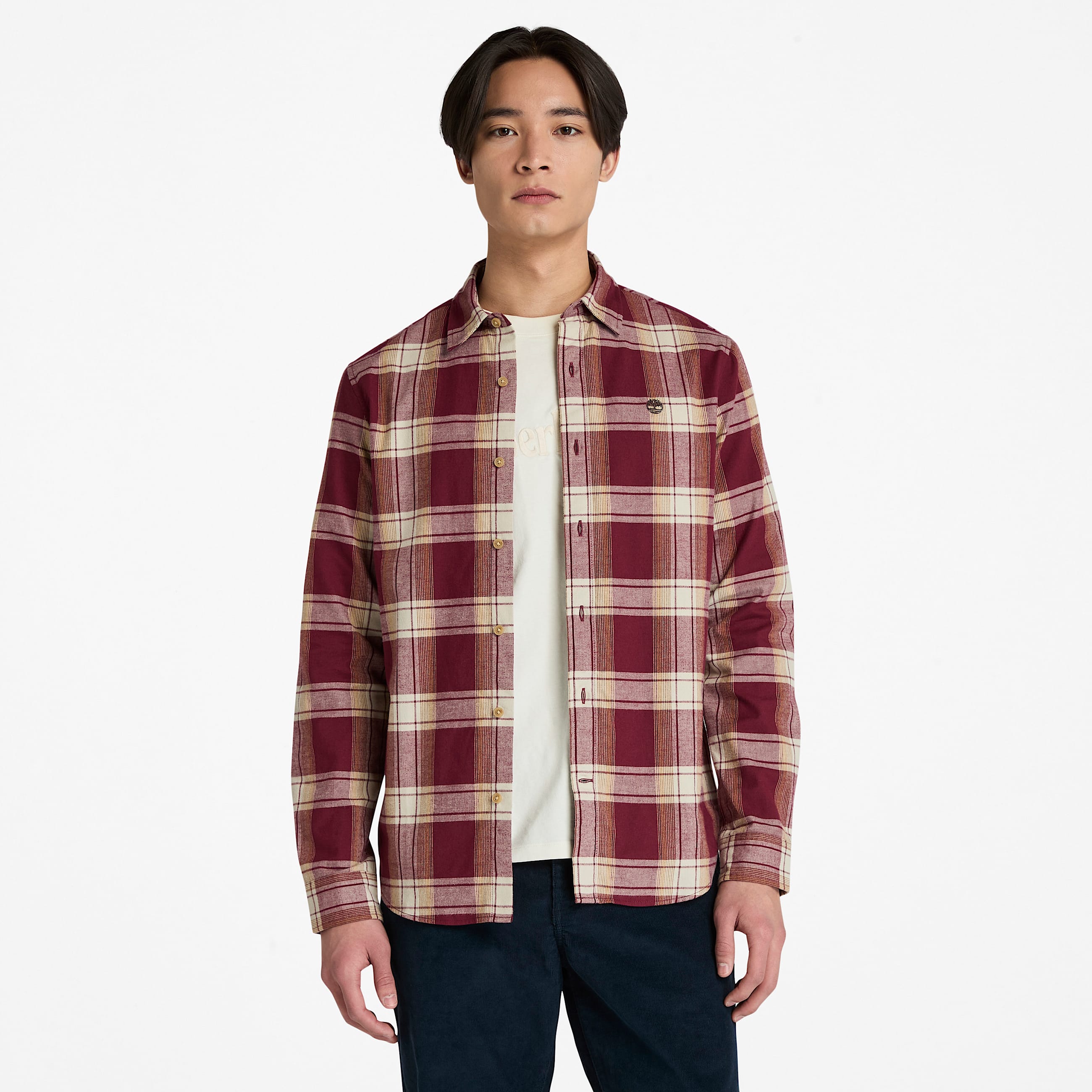 Mens Herringbone Flannel Check Shirt TBL Burgundy HERO