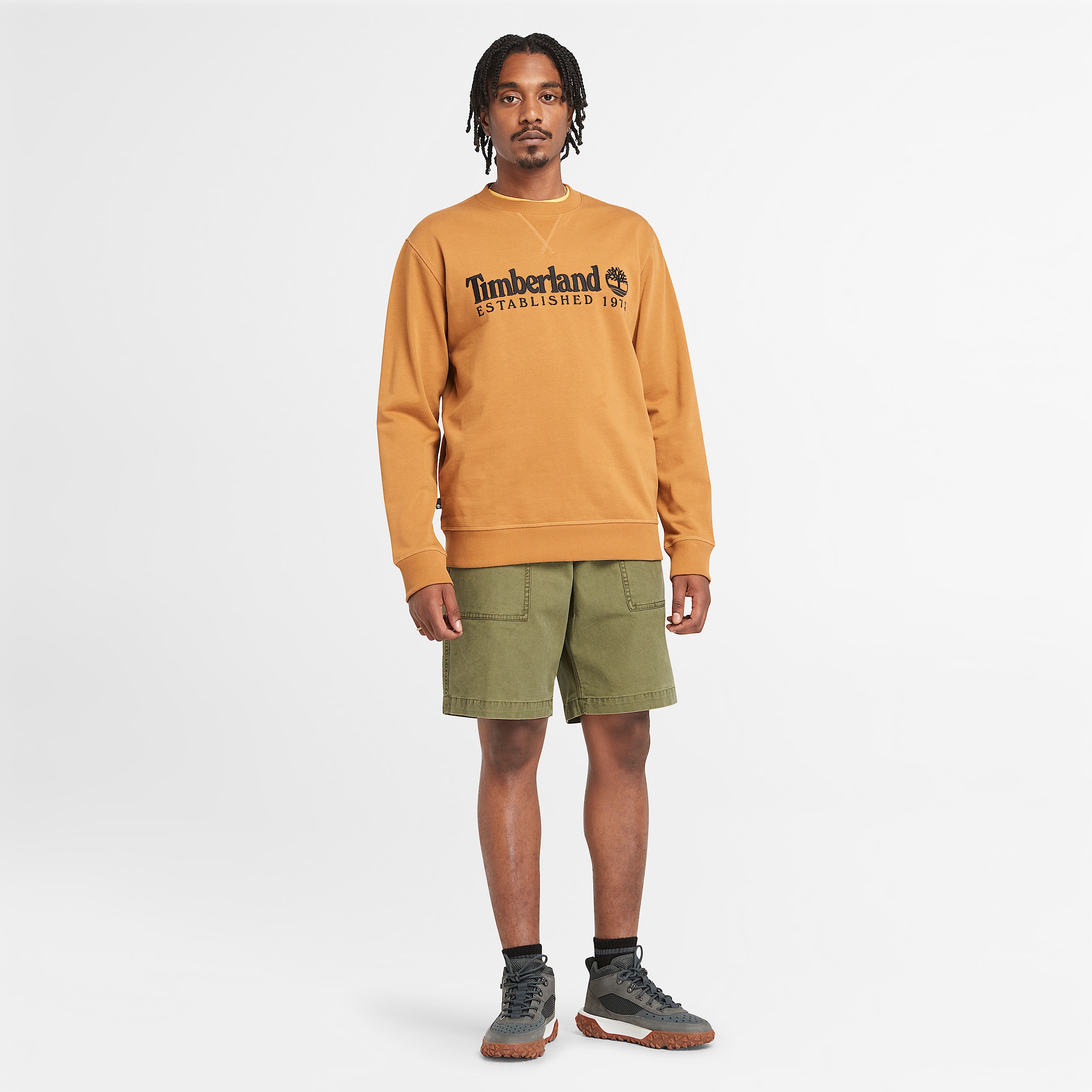 Mens Established 1973 Embroidered Logo Crew Neck Sweatshirt TBL Wheat Boot ALT1