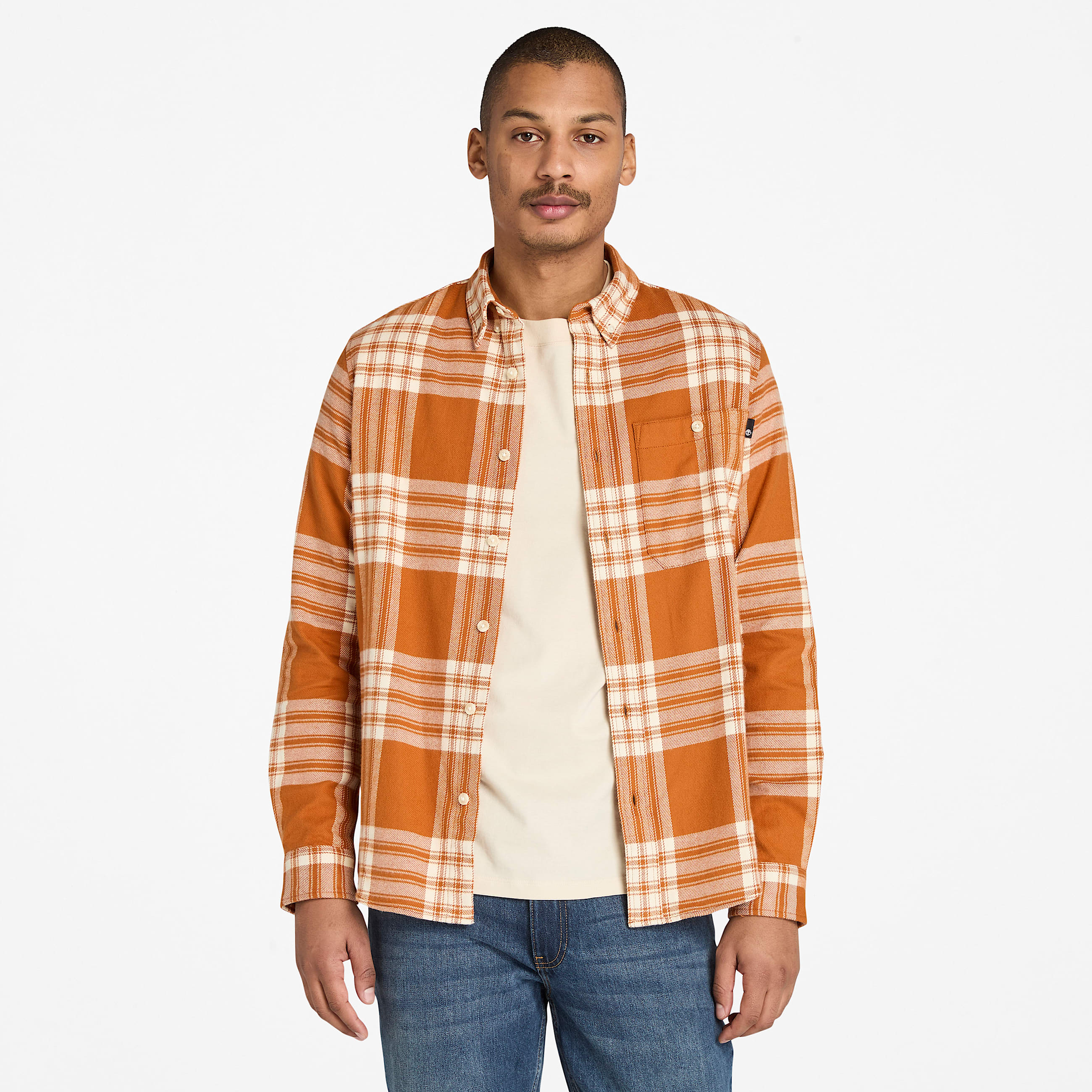 Mens Midweight Flannel Check Shirt TBL BrownWhite Check HERO