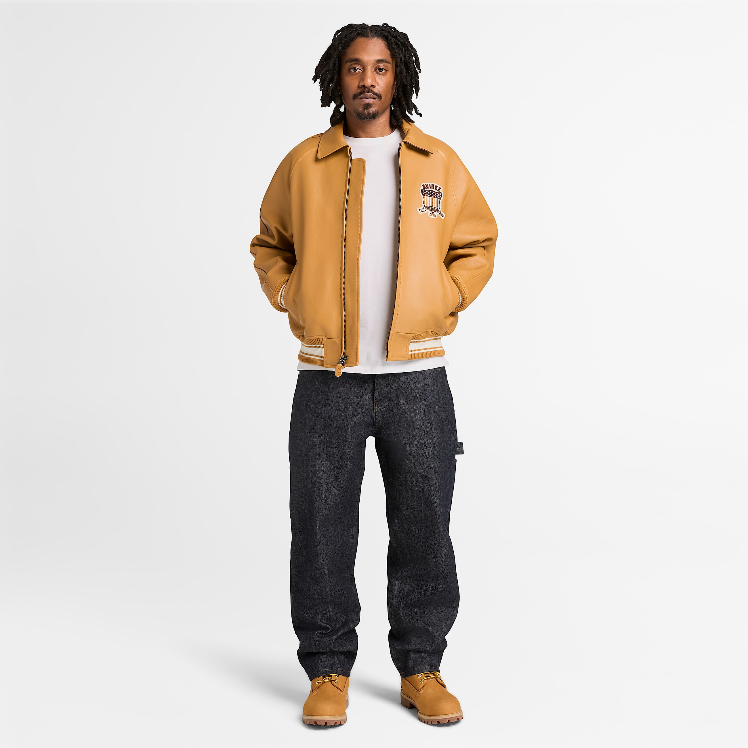 Timberland x Avirex Icon Bomber Jacket TBL Wheat Sheepskin Leather ALT2