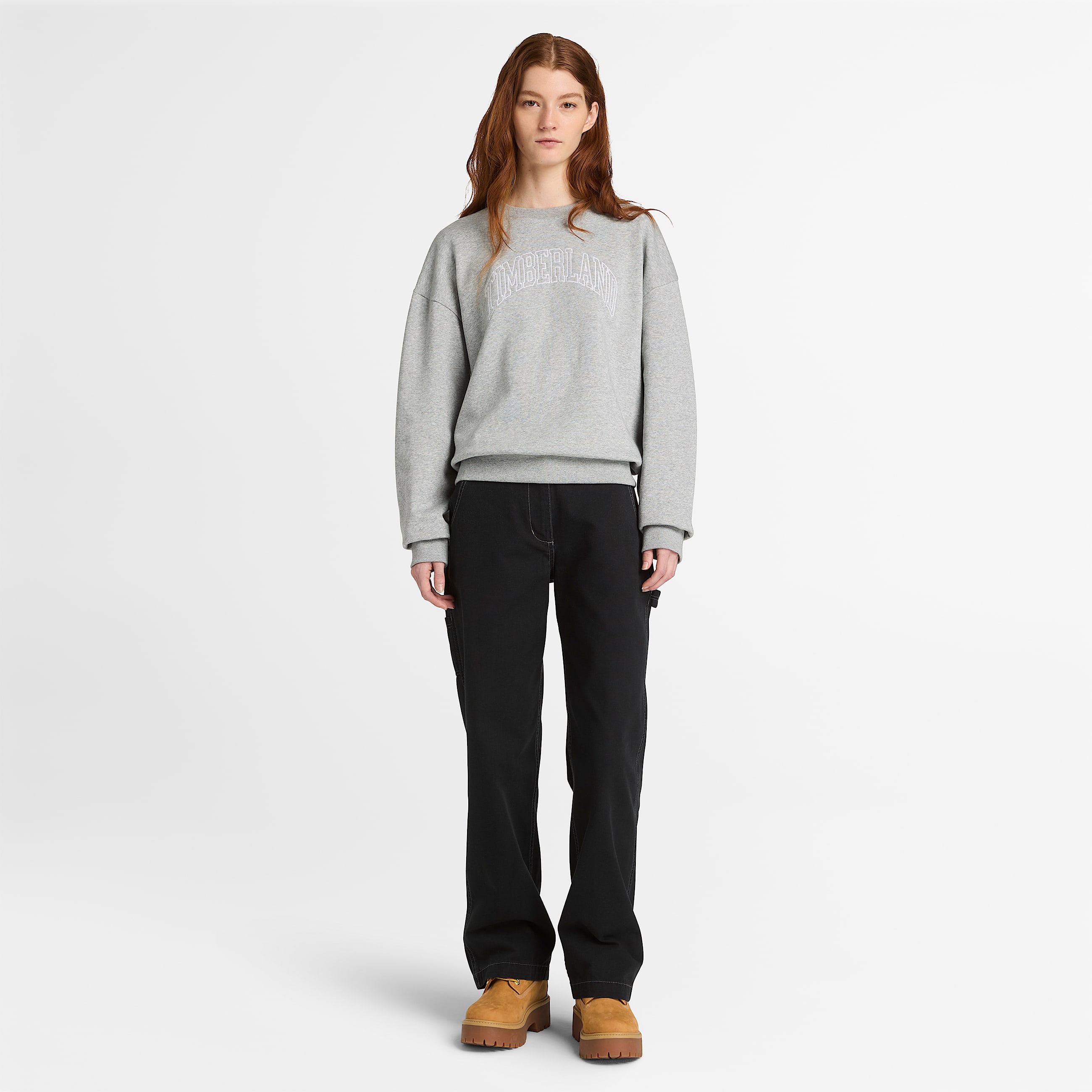 Suter de cuello redondo con logotipo de temporada Timberland para mujer TBL Gris medio jaspeado ALT2