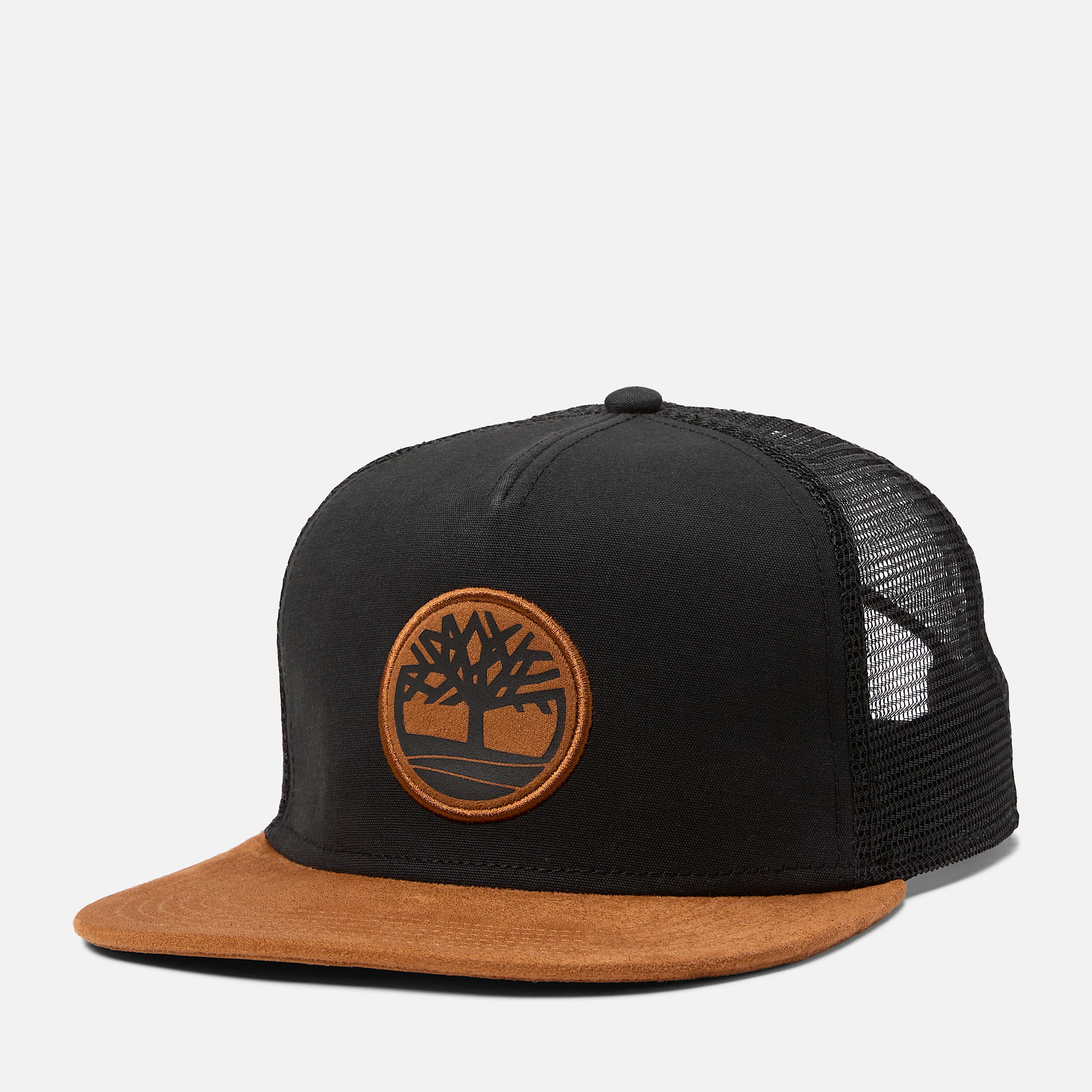 Mens Faux Suede Flatbrim Trucker Hat TBL Black HERO