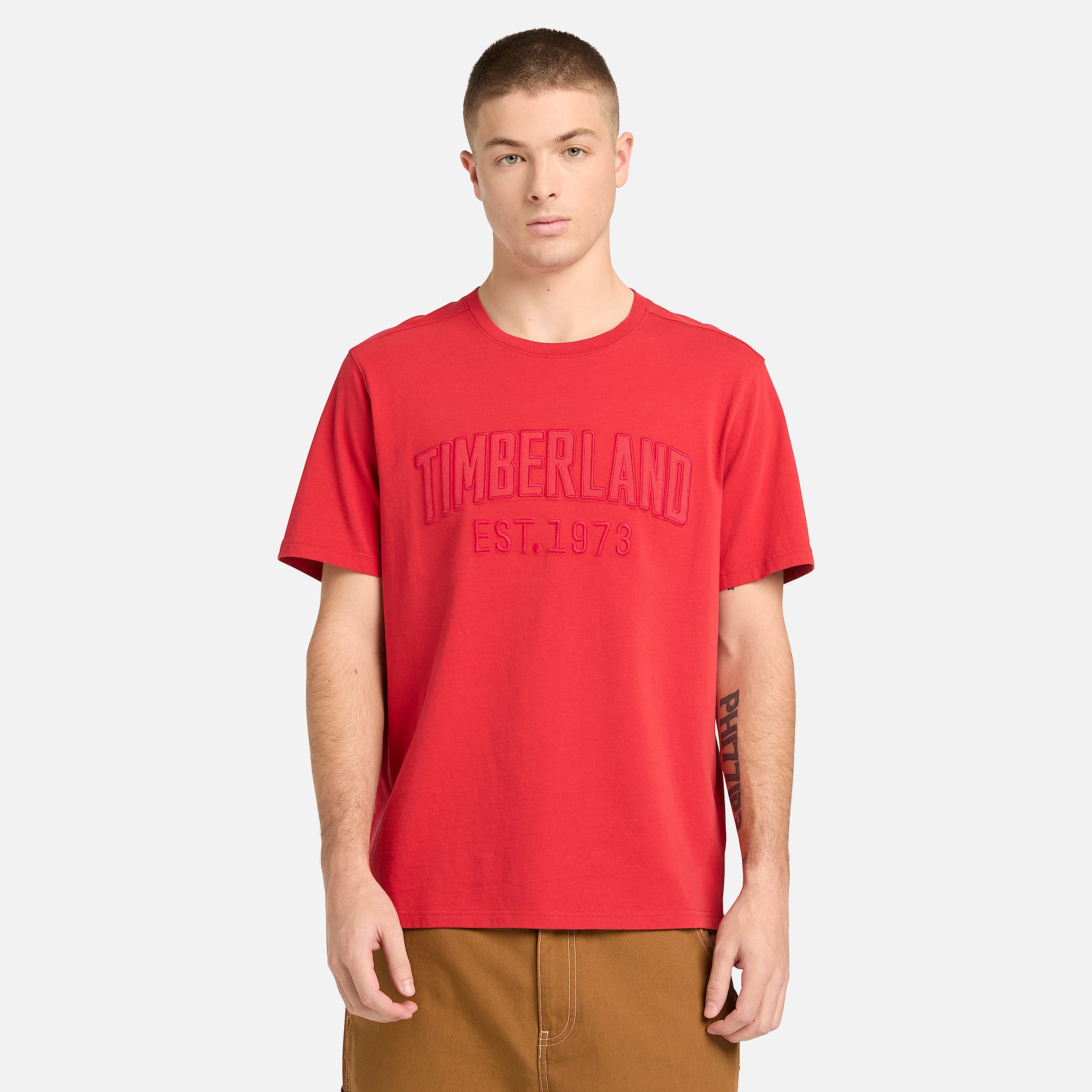 Mens Washed Embroidered Logo TShirt TBL Berry Red ALT1