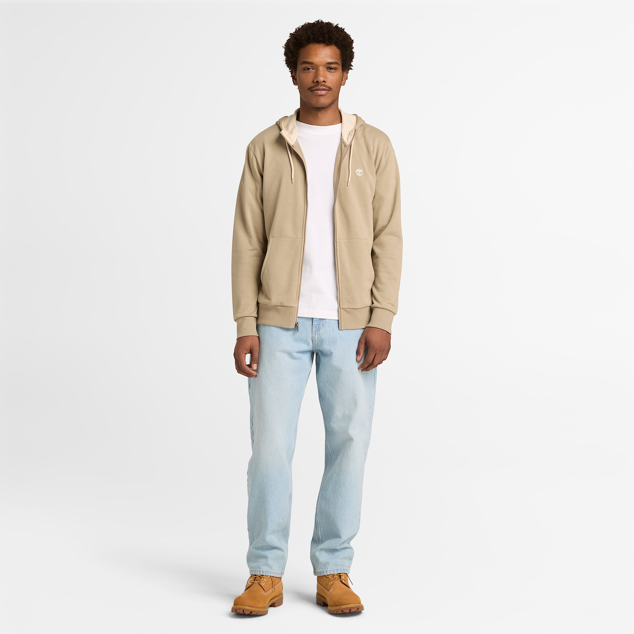 Mens Oyster River Chest Logo FullZip Hoodie TBL Greige ALT2