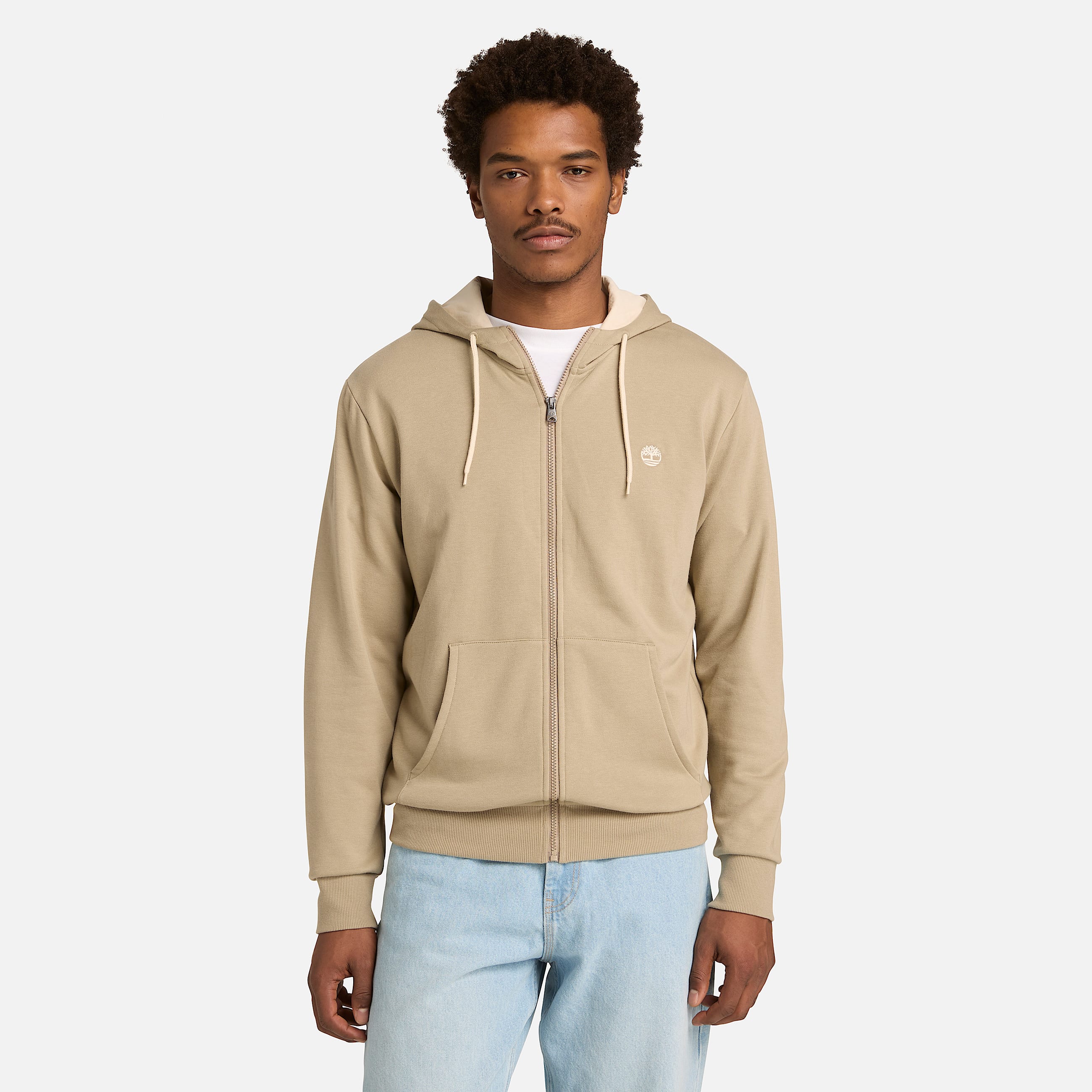 Mens Oyster River Chest Logo FullZip Hoodie TBL Greige ALT1