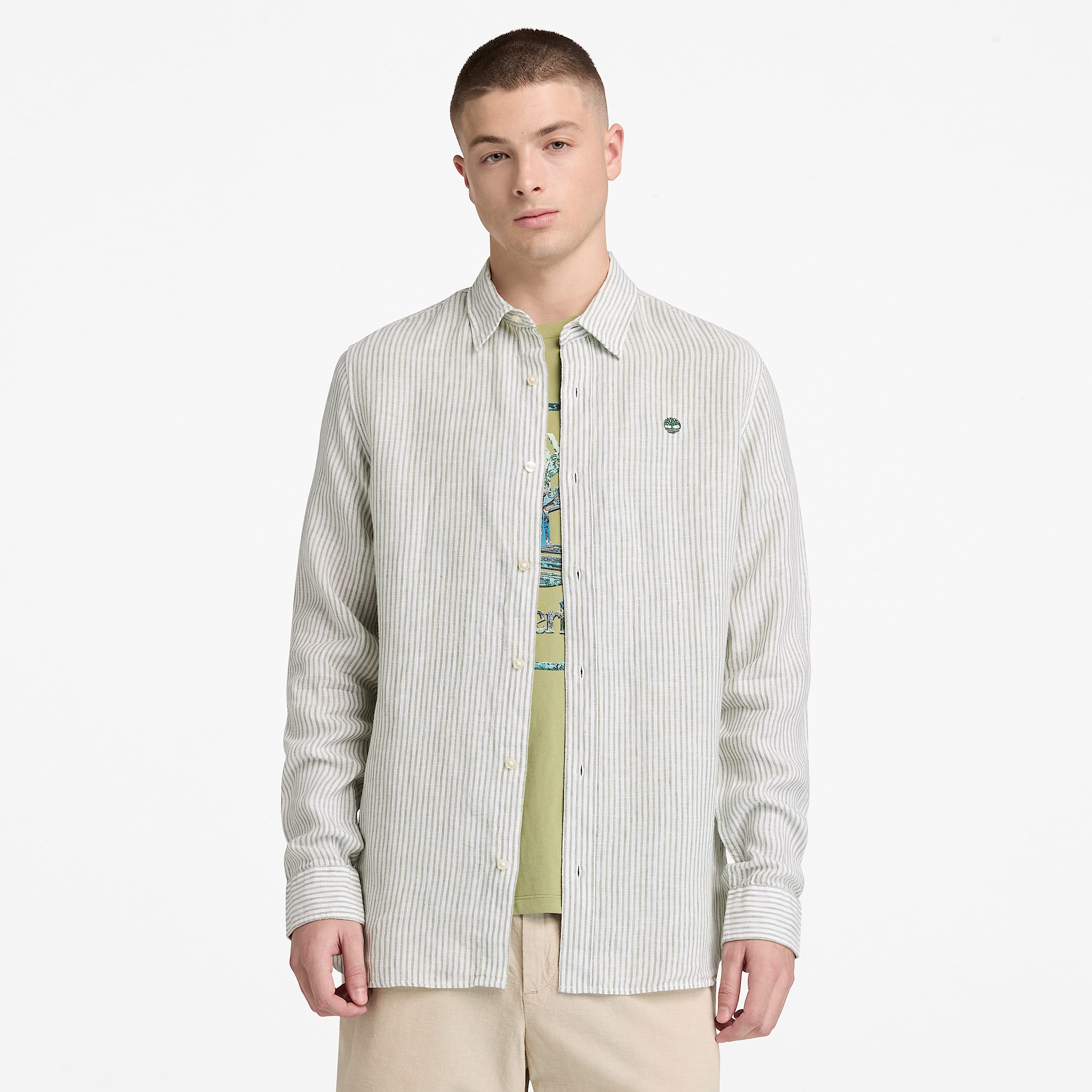 Mens Mill Brook Regular Fit Linen Shirt TBL Sage Green ALT1