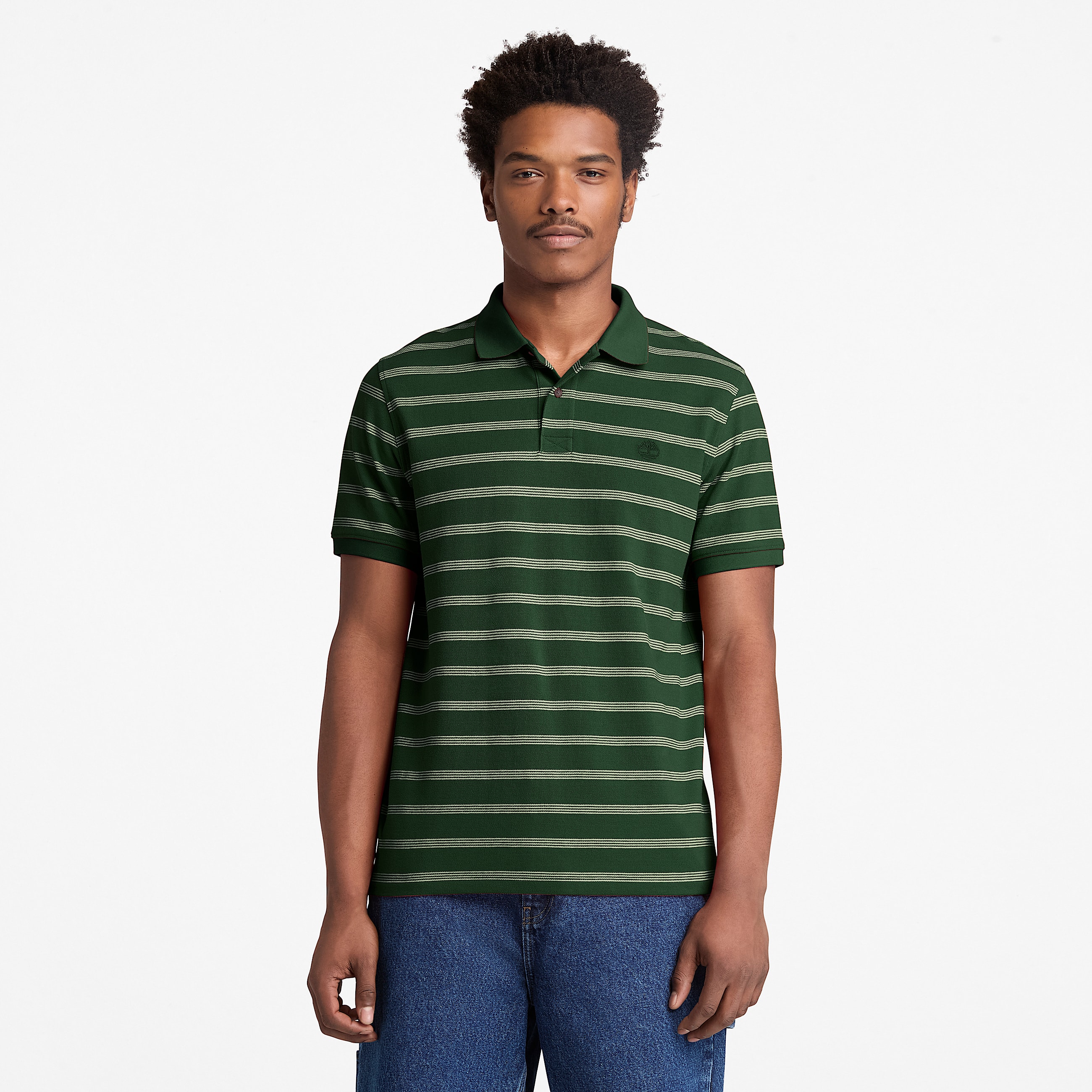 Mens Millers River Striped ShortSleeve Polo TBL Pine Needle ALT1