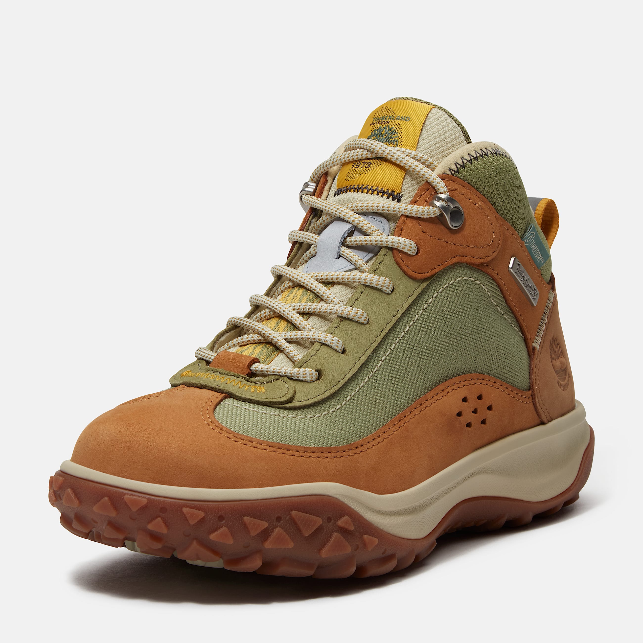 Womens TimberCush Motion 7 Mid Waterproof Sneaker TBL Wheat Nubuck ALT10