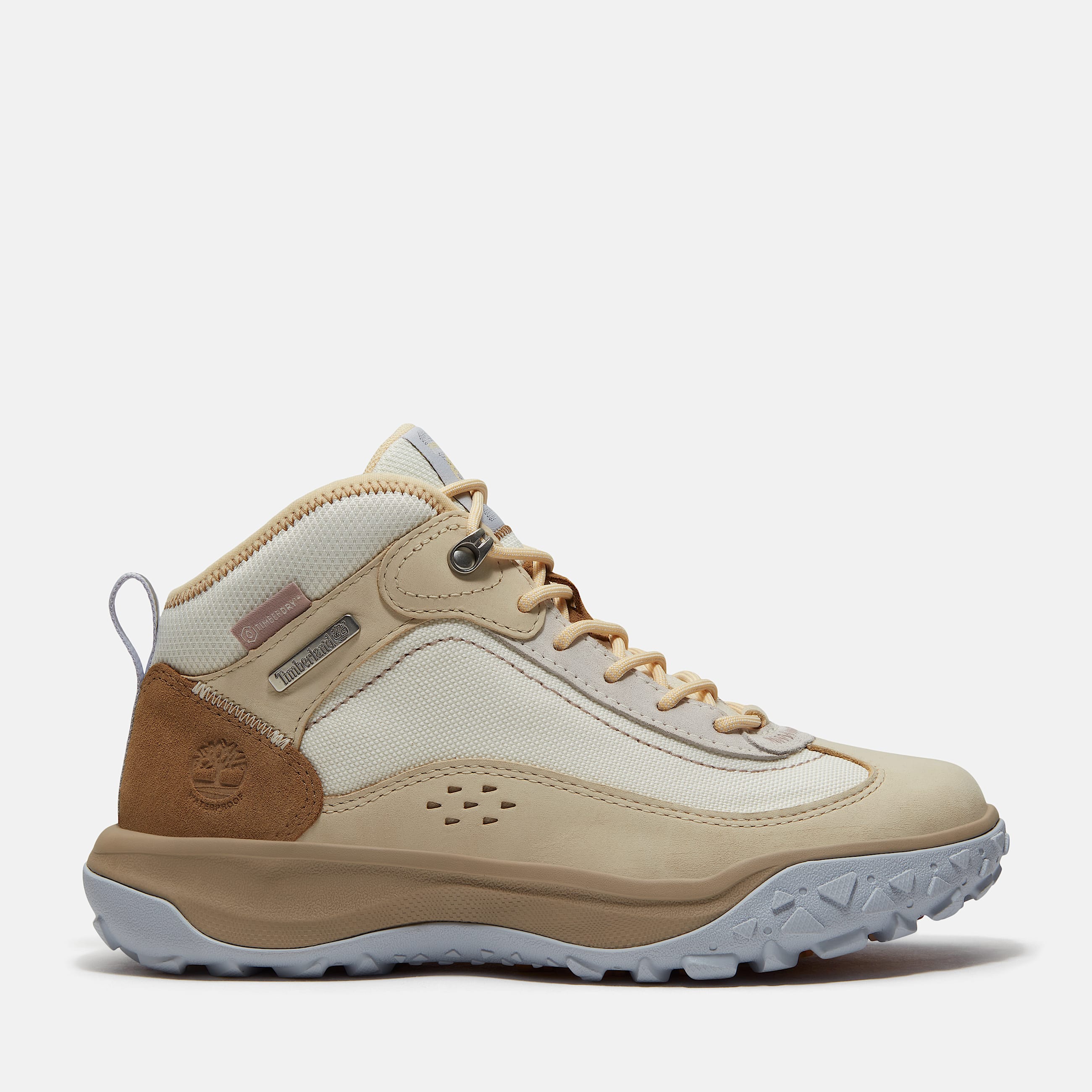 Womens TimberCush Motion 7 Mid Waterproof Sneaker TBL Light Beige Nubuck HERO