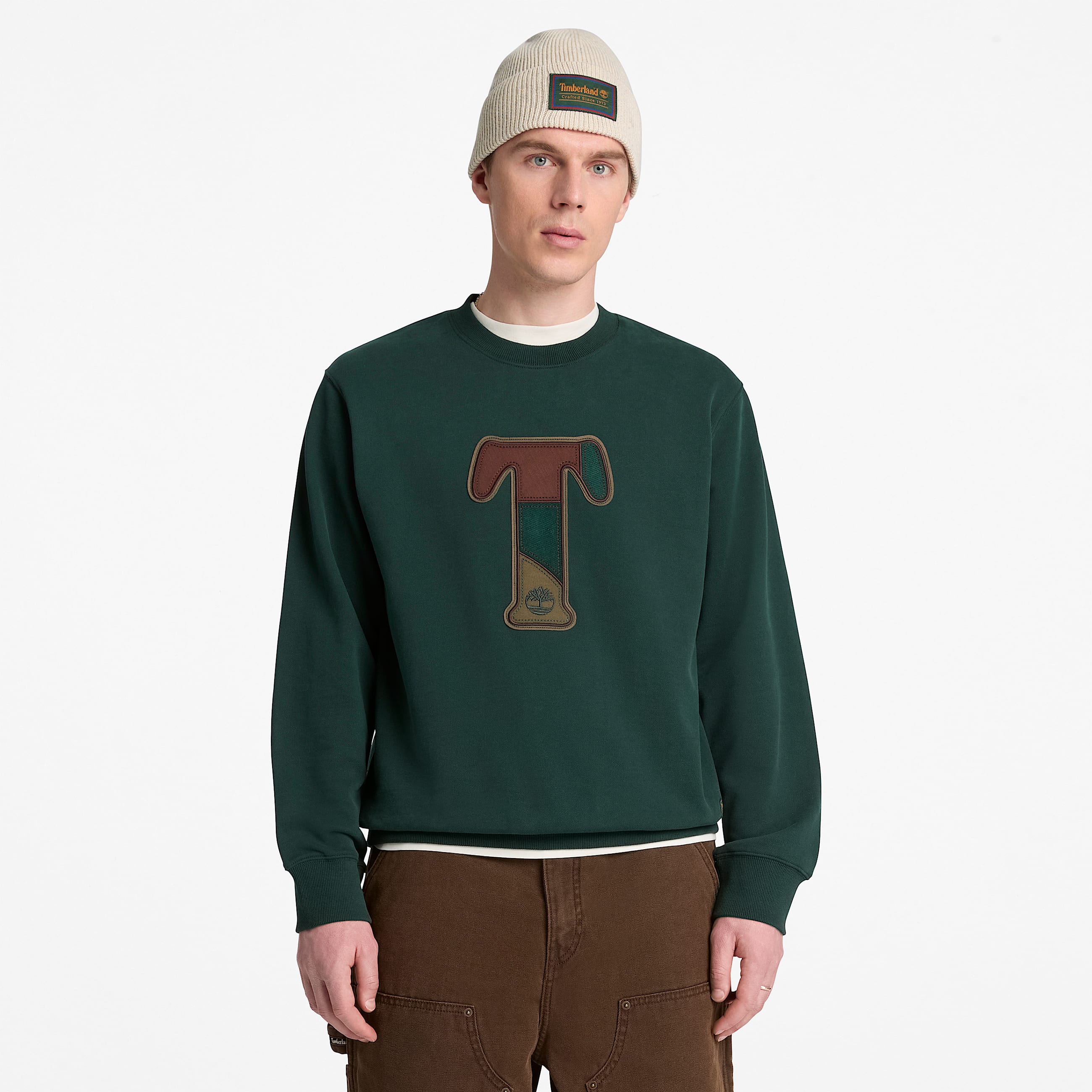 Mens Patchwork Crew Sweatshirt TBL Dark Teal ALT1