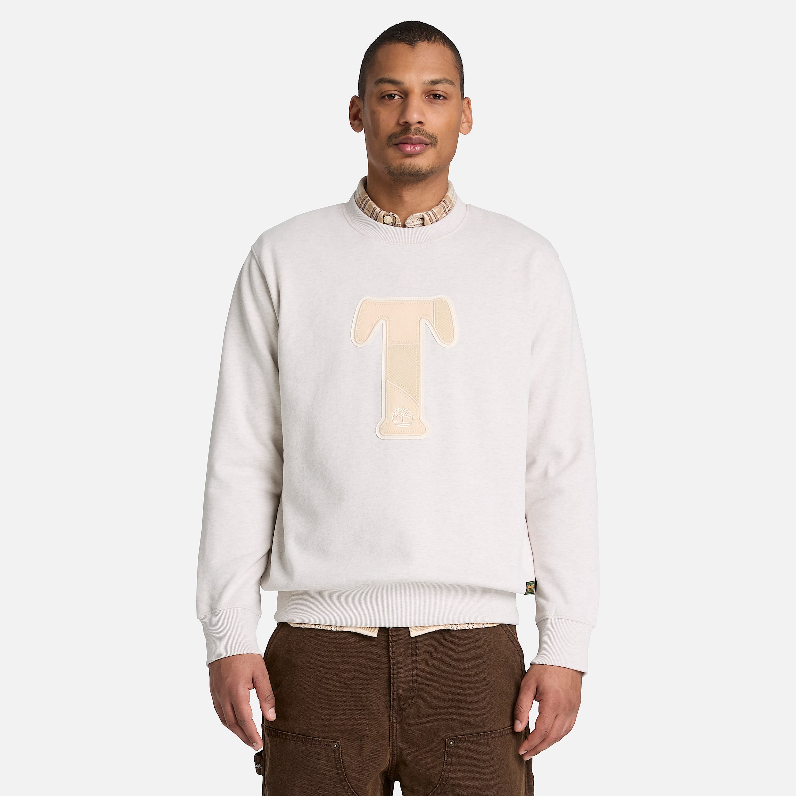 Mens Patchwork Crew Sweatshirt TBL Light Oatmeal Heather ALT1