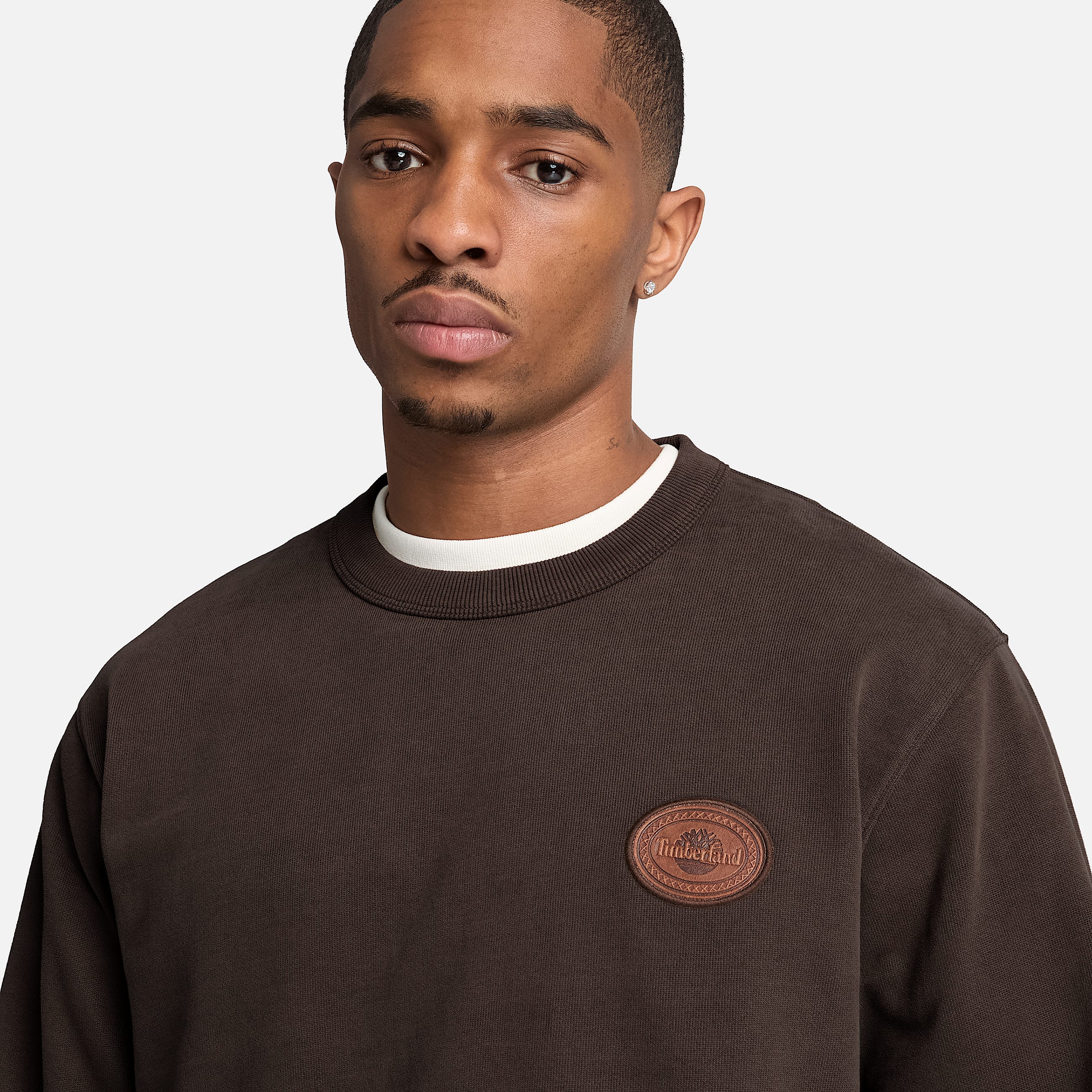 Mens Leather Patch Crew Sweatshirt TBL Dark Brown ALT3