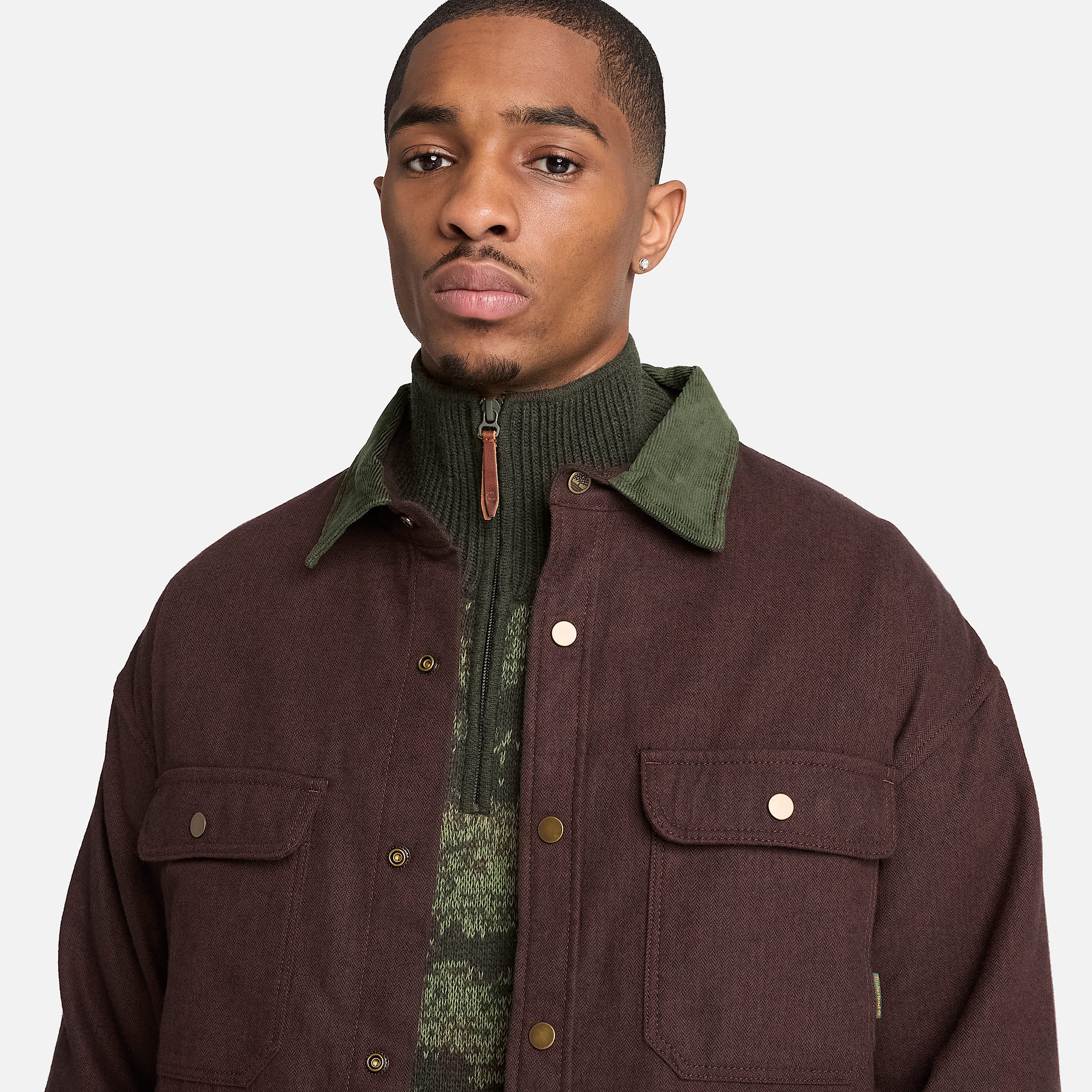 Mens Herringbone Overshirt TBL Chicory Coffee Brown ALT3