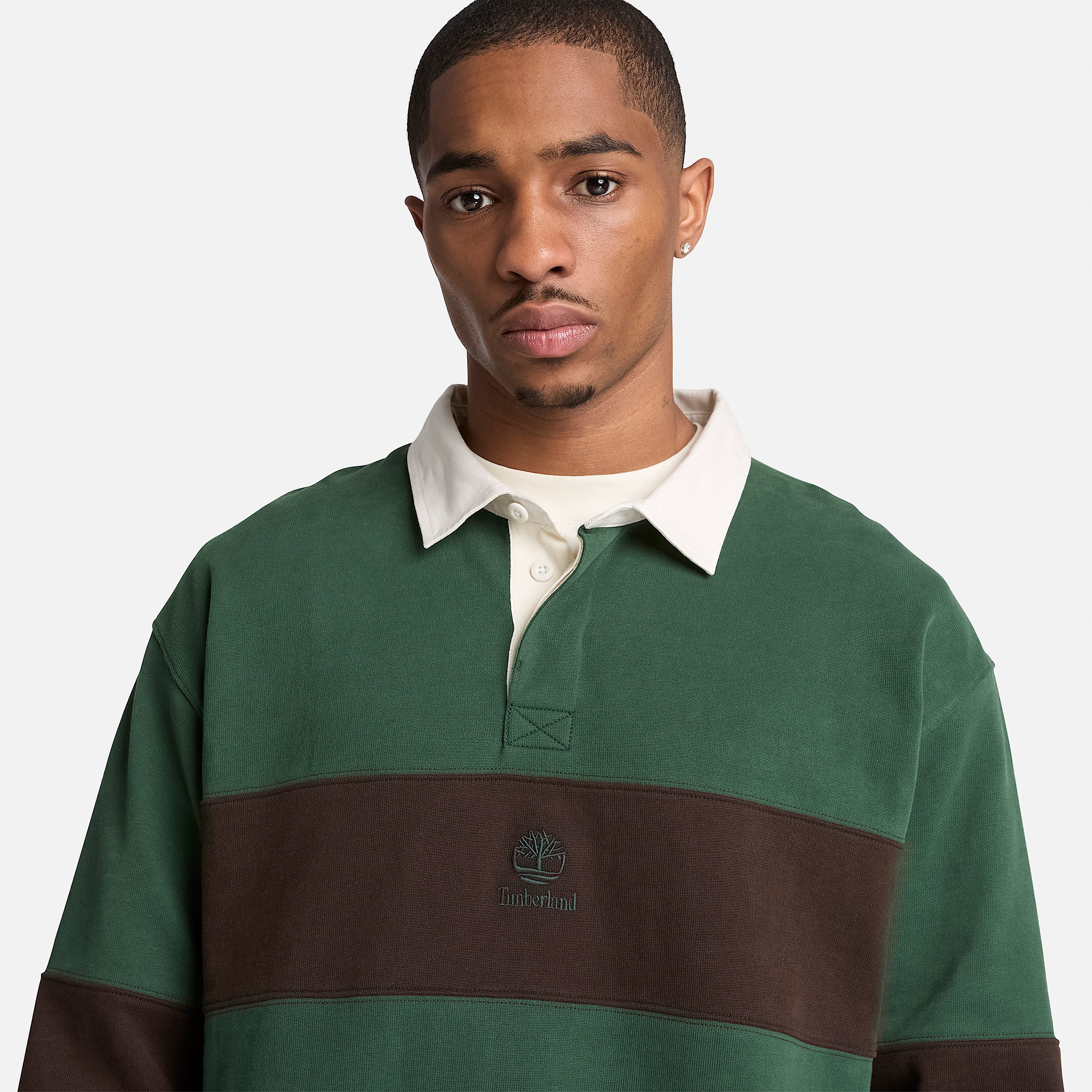 Mens Rugby Polo Sweatshirt TBL GreenBrown Stripe ALT3