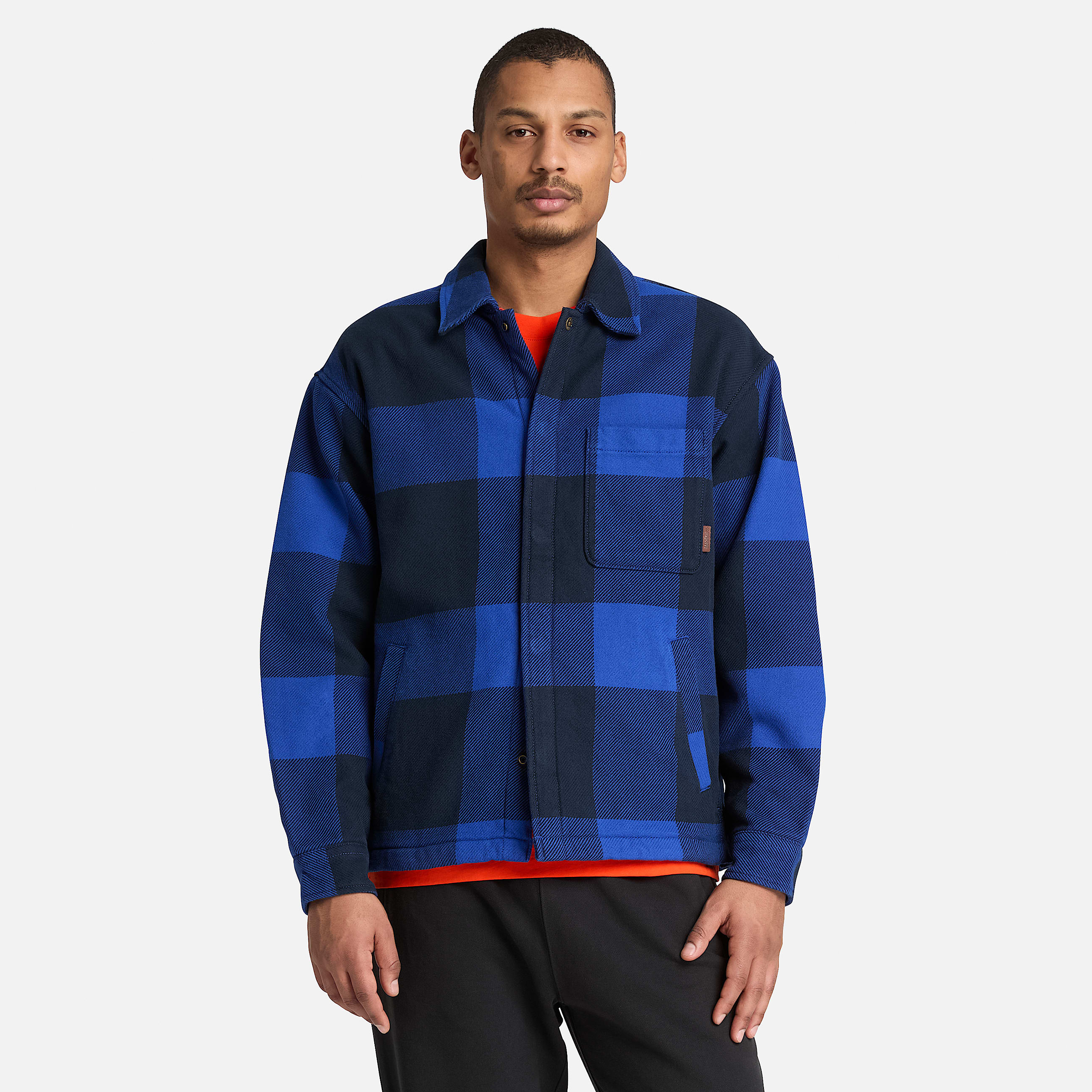 Mens FleeceLined Checkered Overshirt TBL Cobalt Blue ALT1