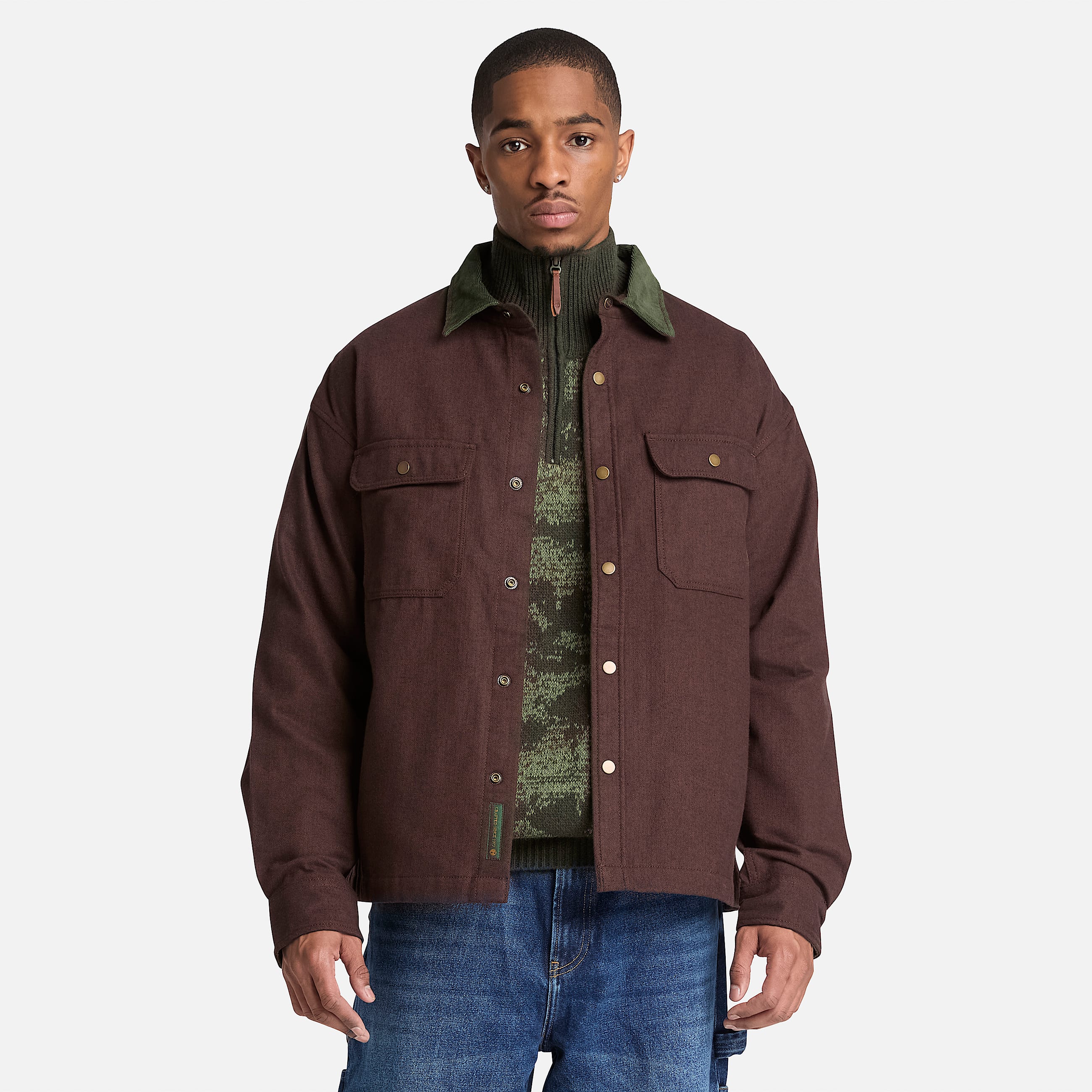 Mens Herringbone Overshirt TBL Chicory Coffee Brown ALT1