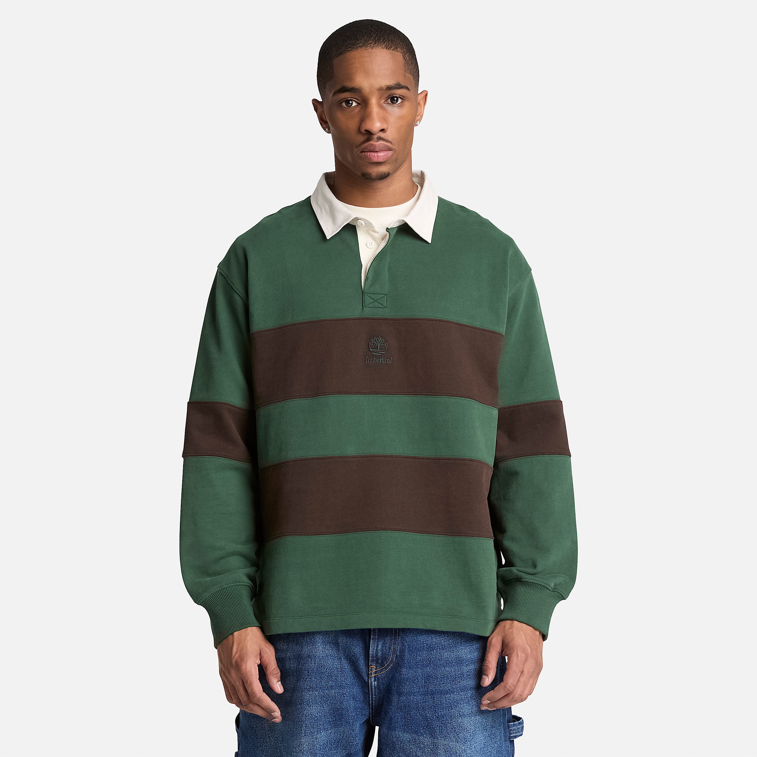Mens Rugby Polo Sweatshirt TBL GreenBrown Stripe ALT1