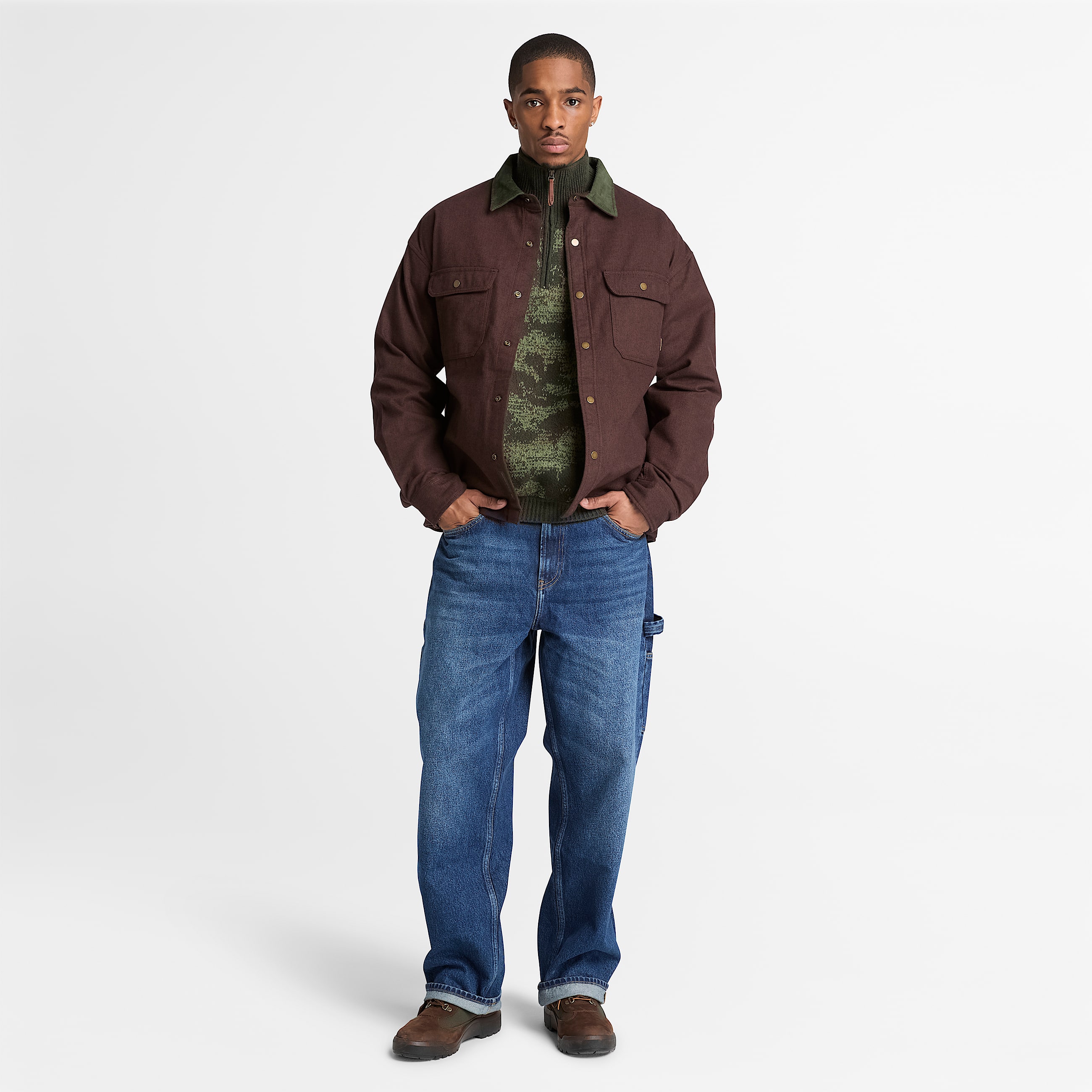 Mens Herringbone Overshirt TBL Chicory Coffee Brown ALT2