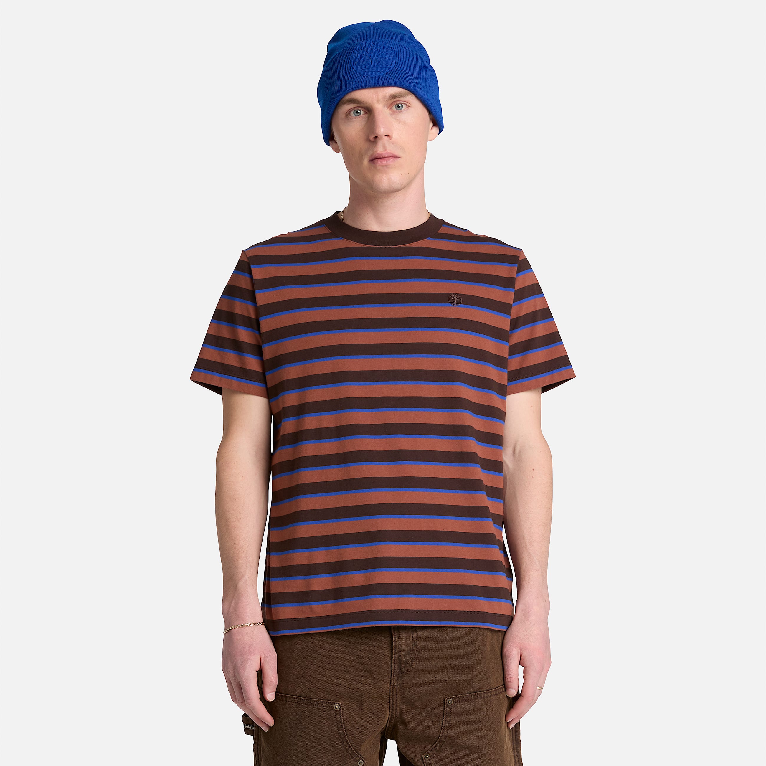Mens Stripe ShortSleeve TShirt TBL Dark Brown ALT1
