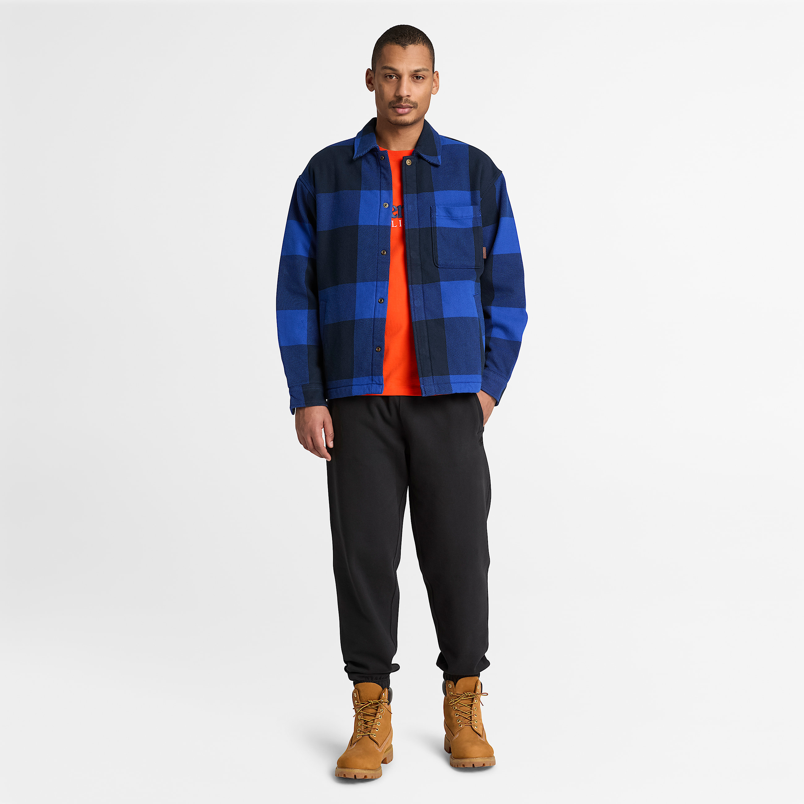 Mens FleeceLined Checkered Overshirt TBL Cobalt Blue ALT2