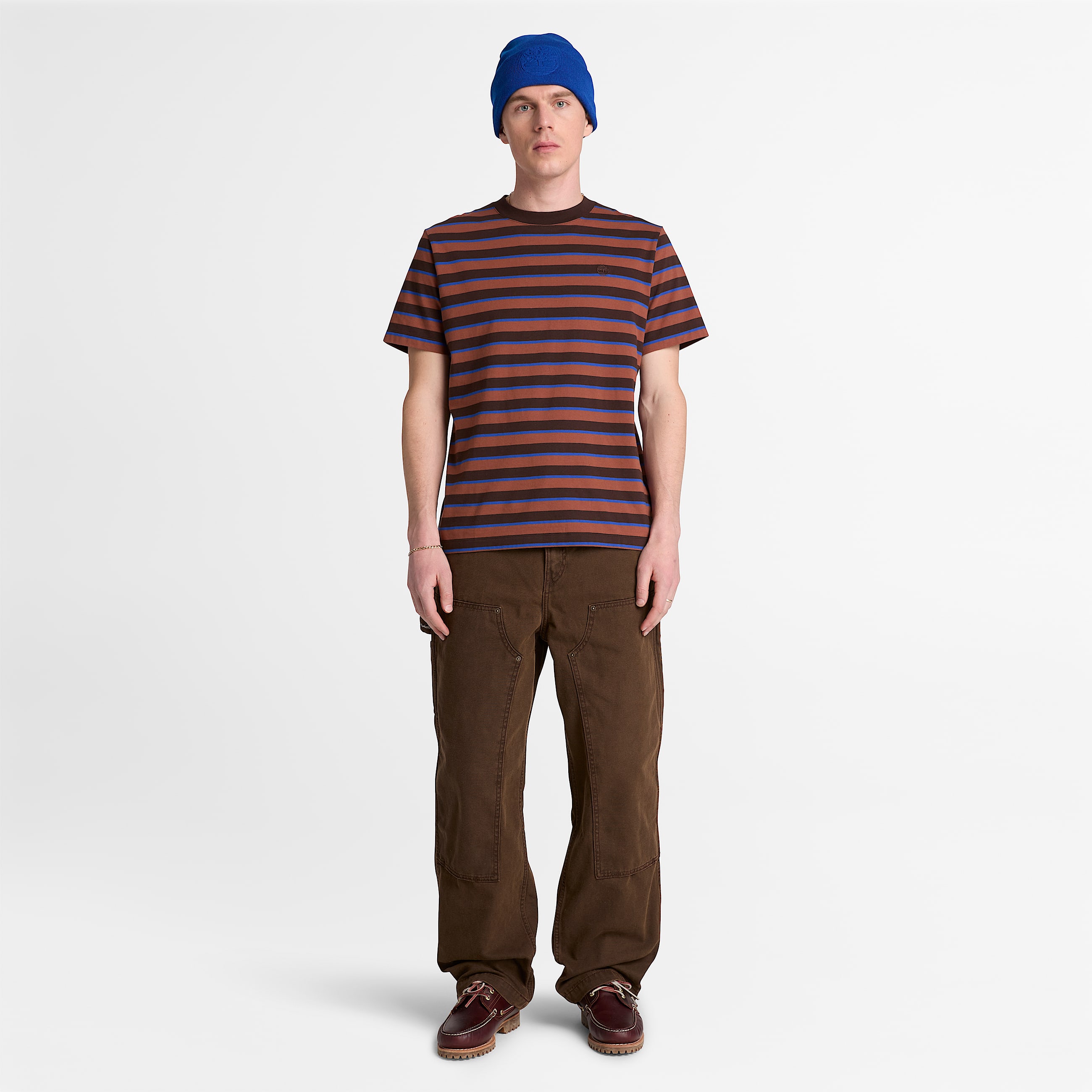 Mens Stripe ShortSleeve TShirt TBL Dark Brown ALT2
