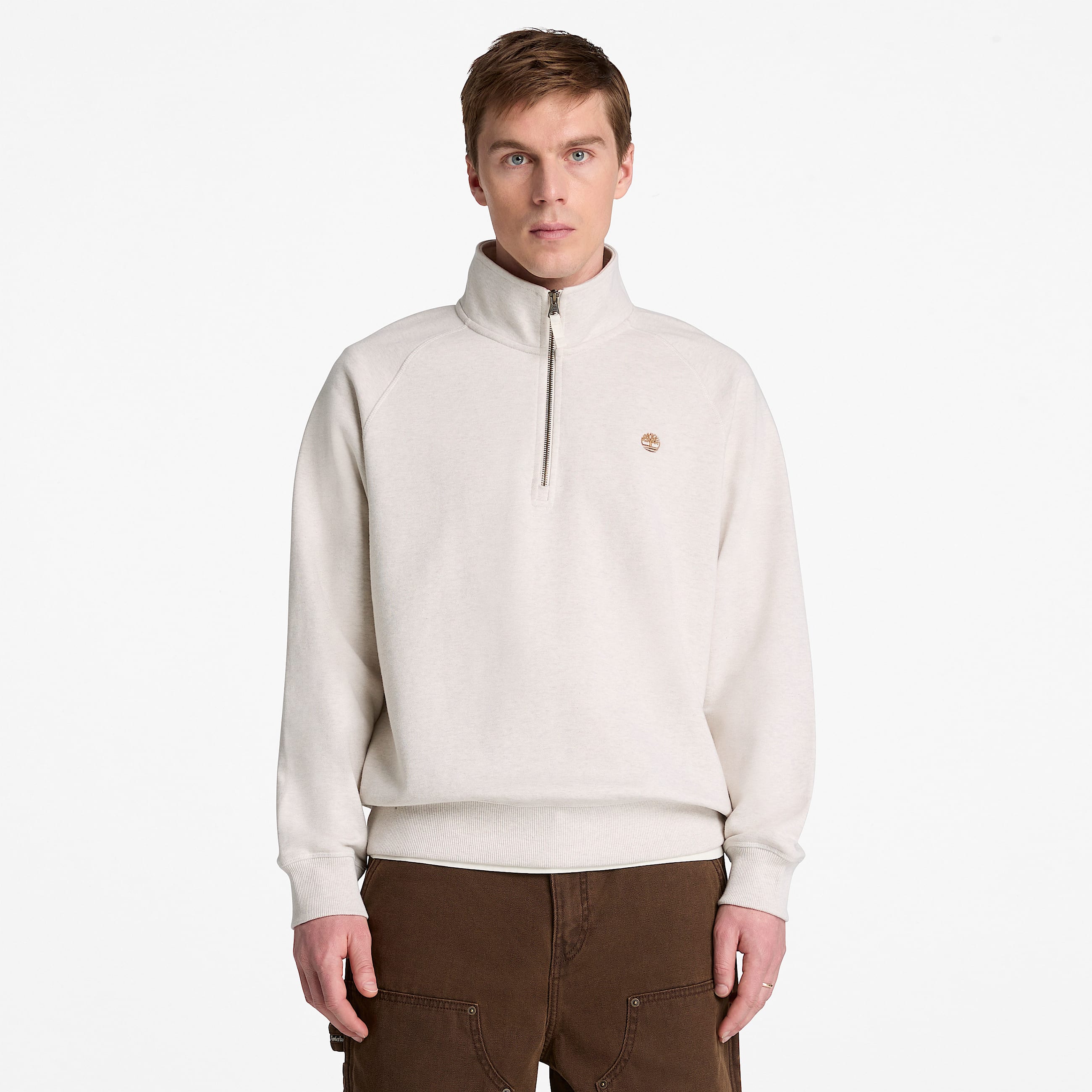 Mens Exeter River Embroidered Logo QuarterZip Sweatshirt TBL Light Oatmeal Heather ALT1
