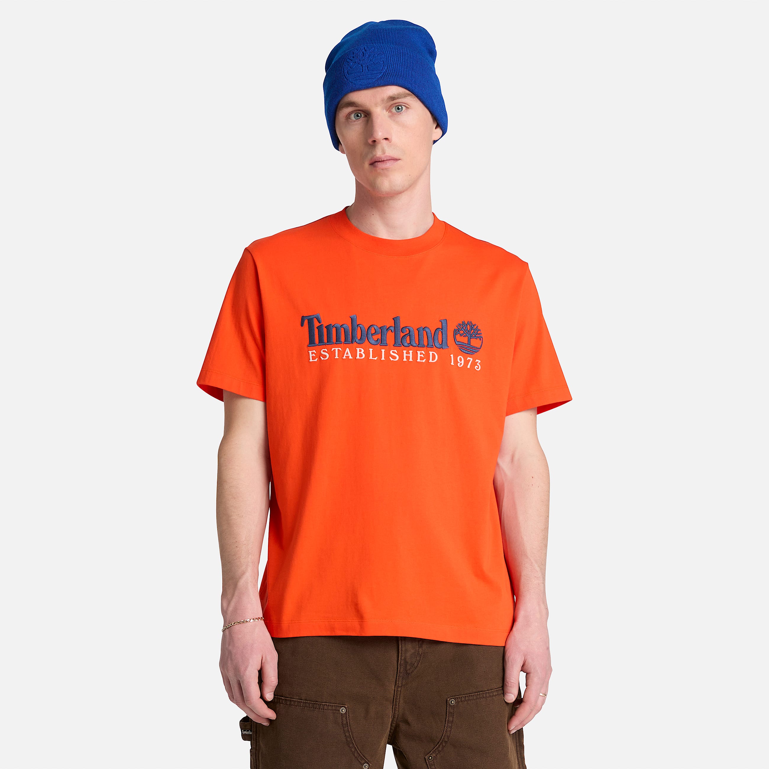 Mens Established 1973 Embroidered ShortSleeve TShirt TBL Tangerine Tango ALT1