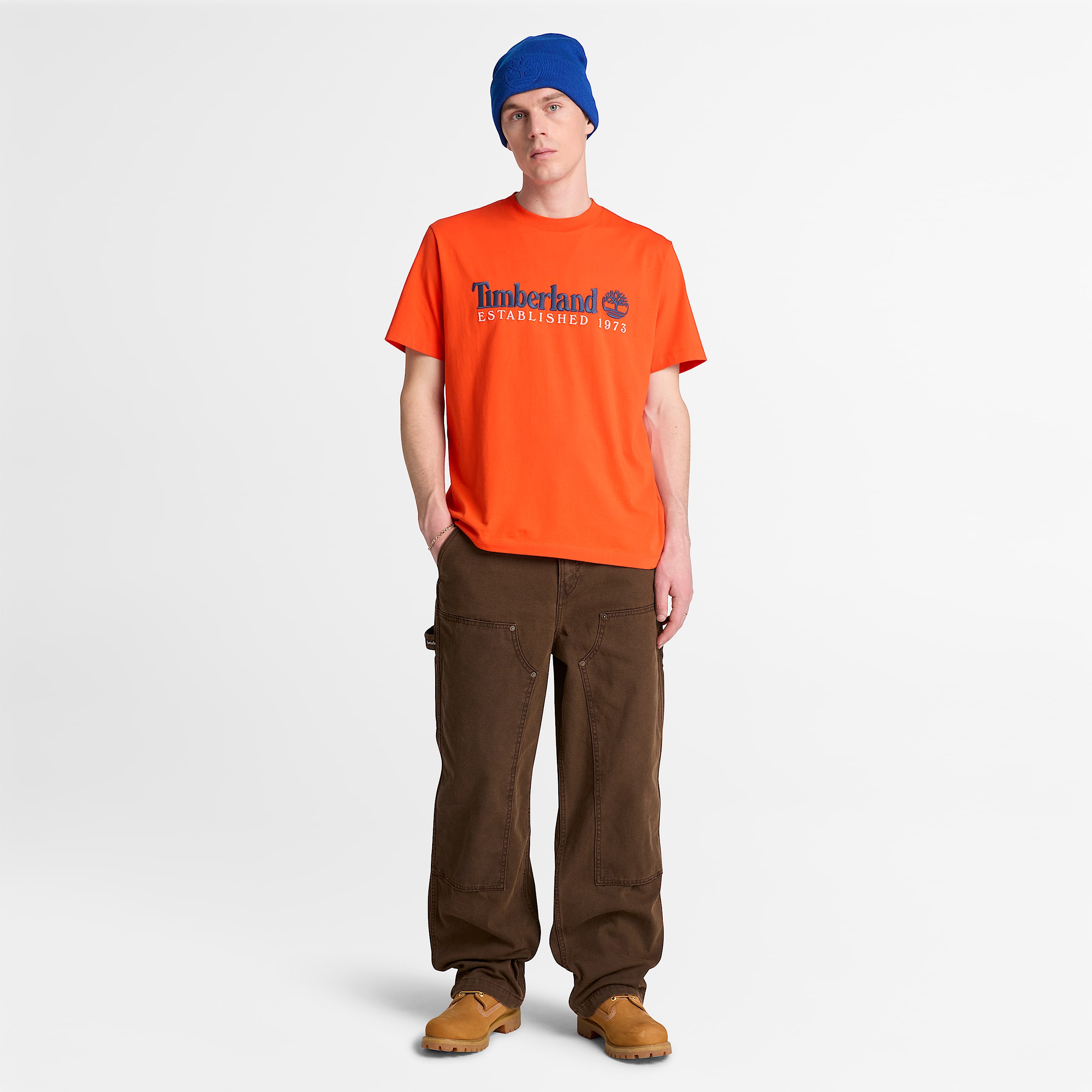 Mens Established 1973 Embroidered ShortSleeve TShirt TBL Tangerine Tango ALT2