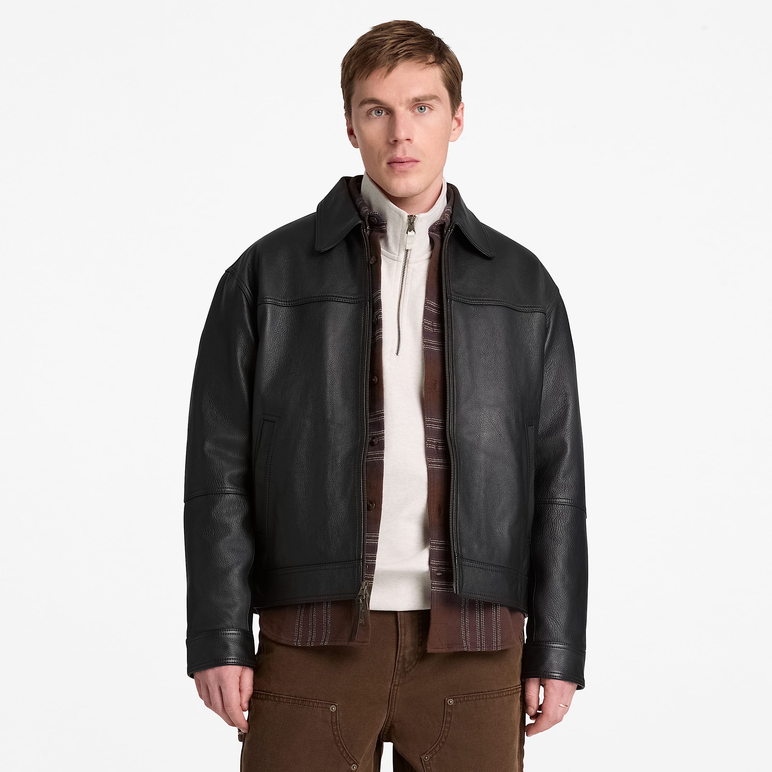 Mens Stratham Leather Bomber TBL Black ALT1
