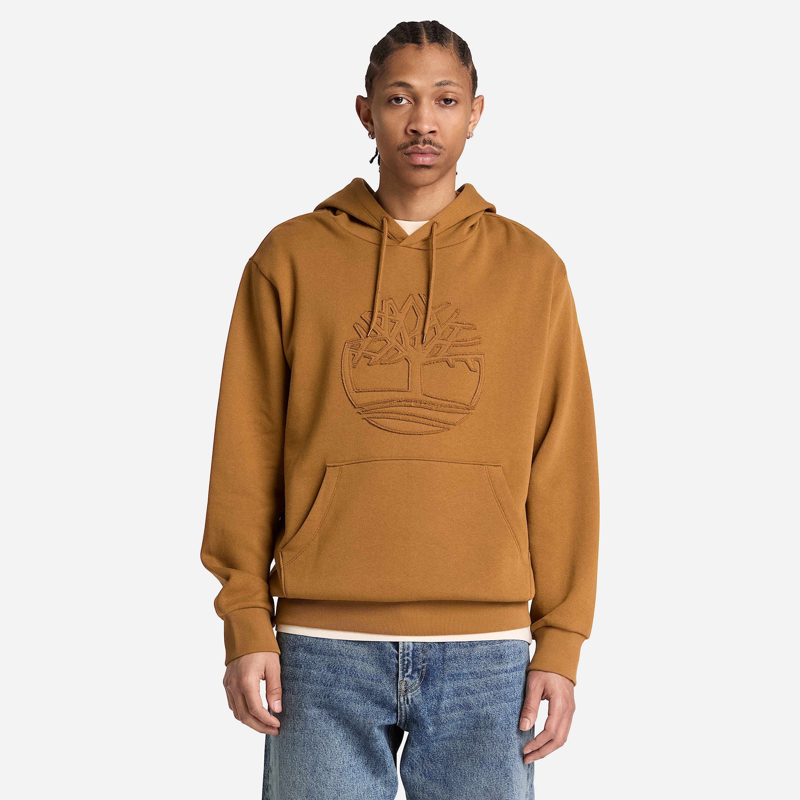 Mens Wareham Tree Logo Patch Hoodie TBL Dark Wheat ALT1