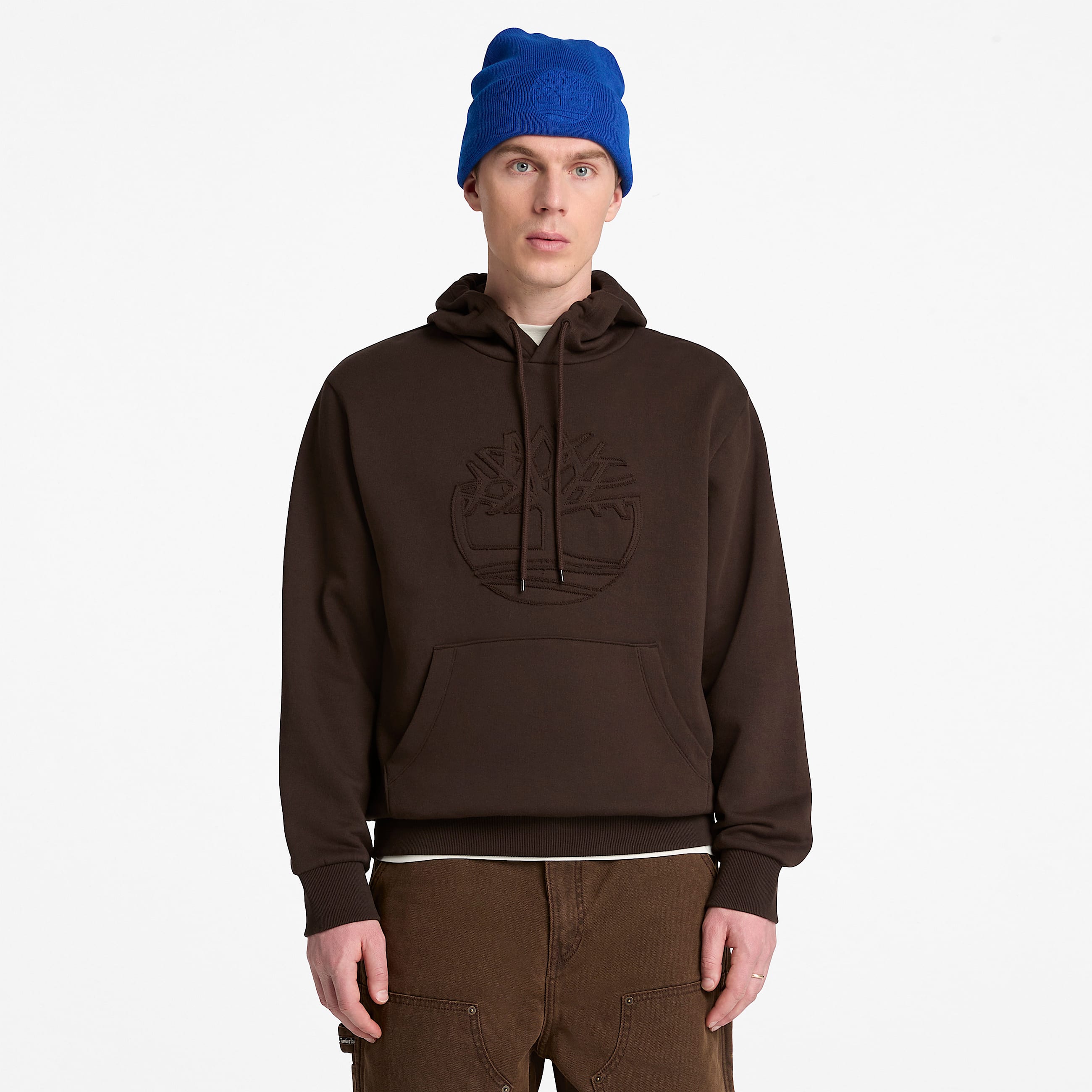 Mens Wareham Tree Logo Patch Hoodie TBL Dark Brown ALT1