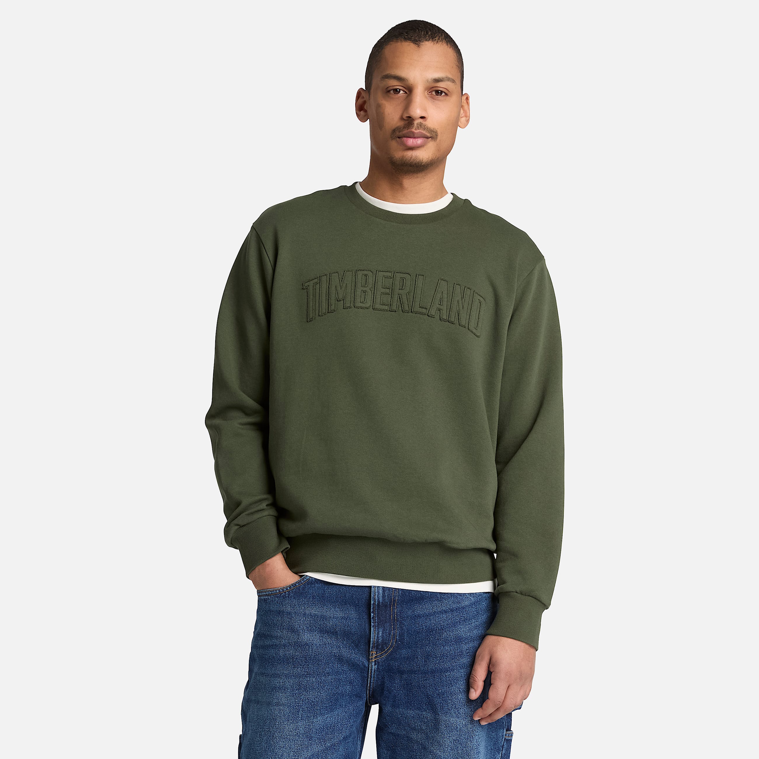 Mens Wareham Logo Patch Crew Sweatshirt TBL Dark Green ALT1