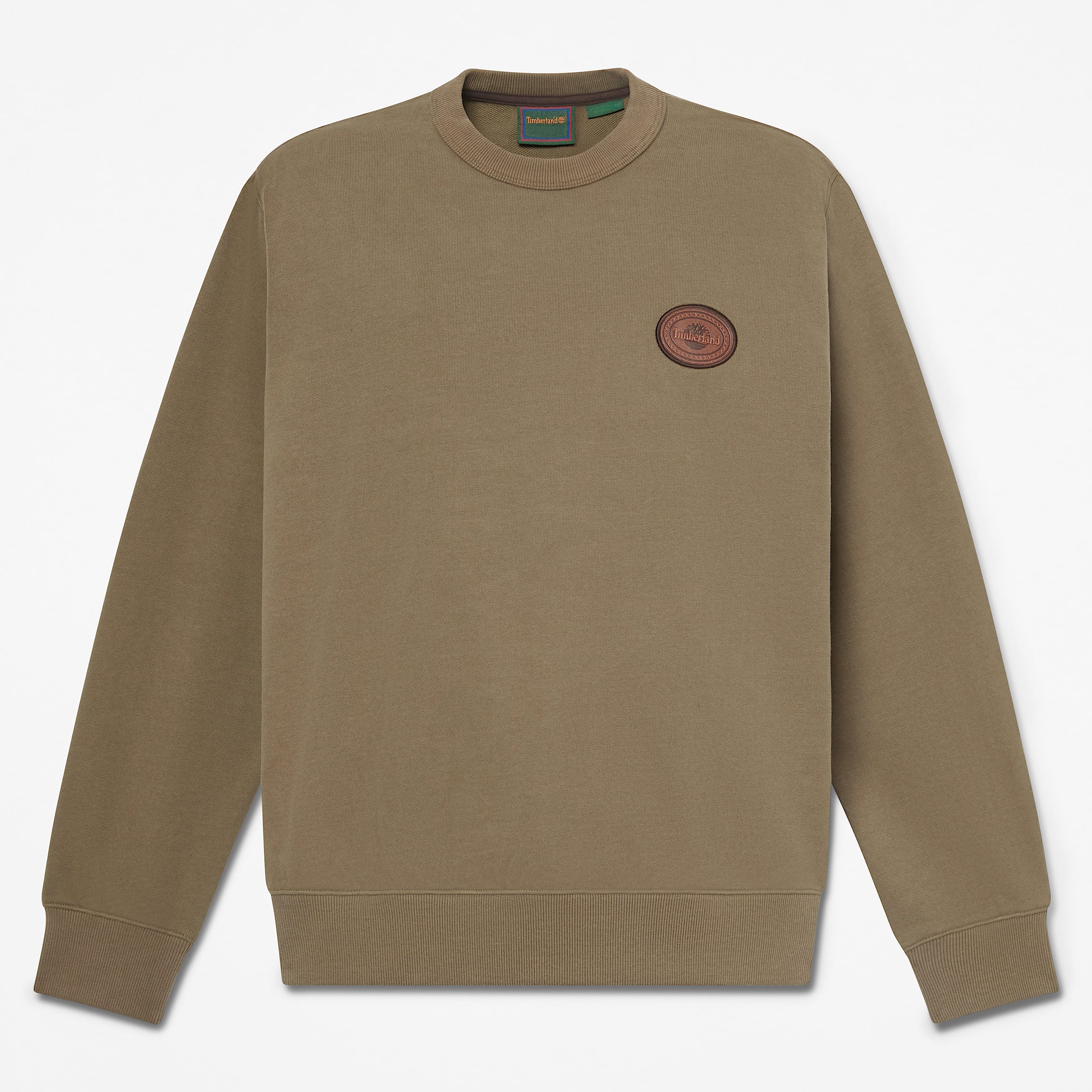 Mens Leather Patch Crew Sweatshirt TBL Dark Olive HERO