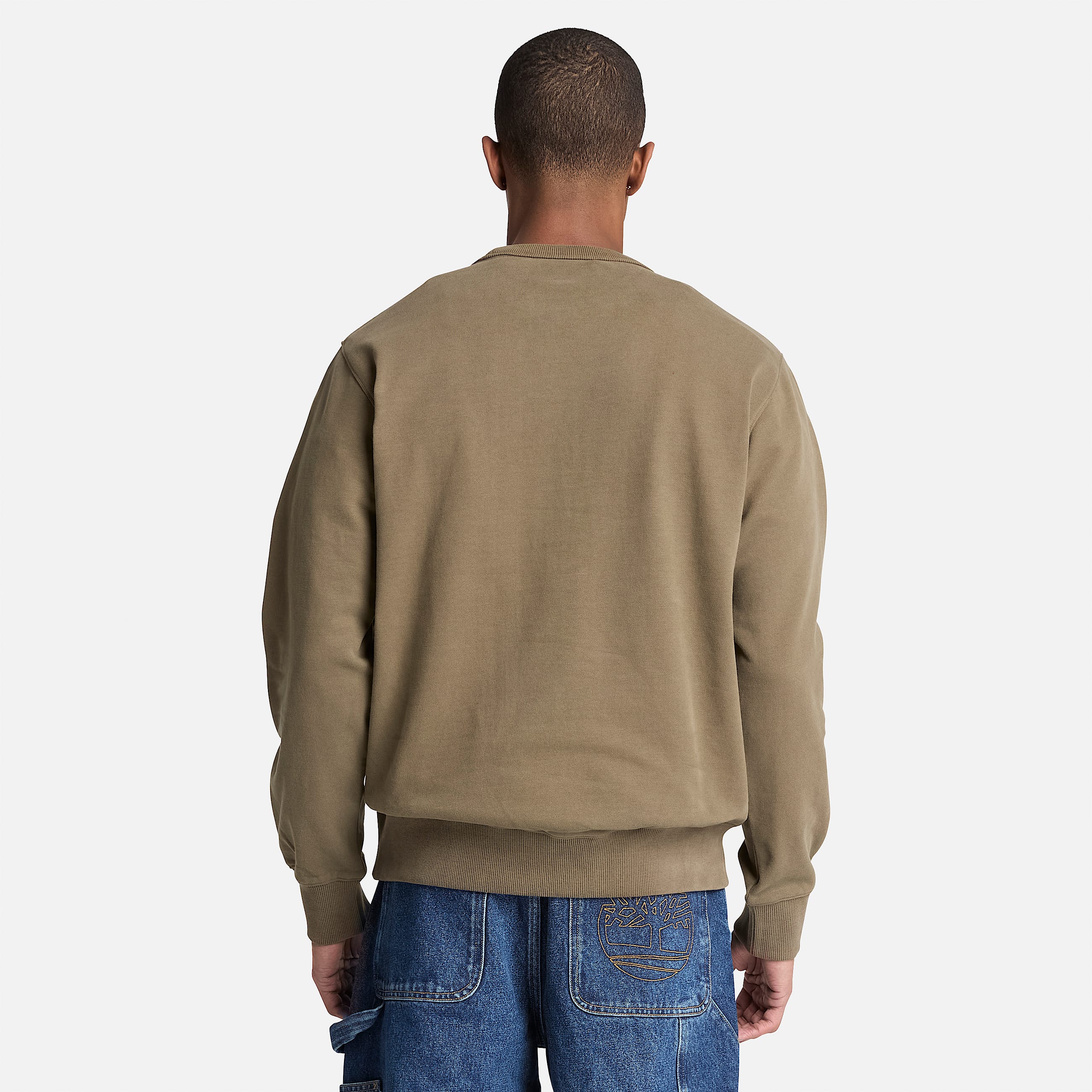 Mens Leather Patch Crew Sweatshirt TBL Dark Olive ALT8