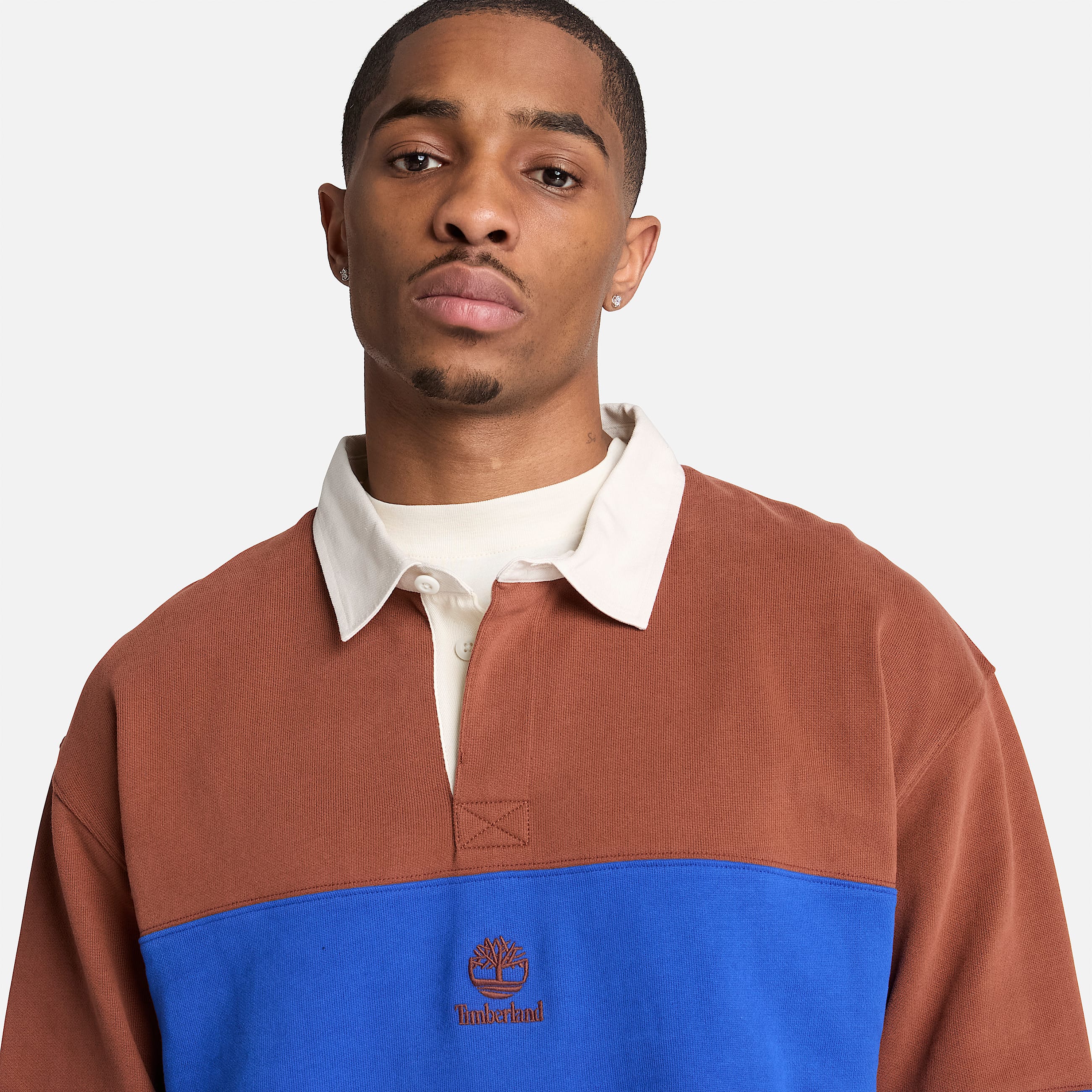 Mens Rugby Polo Sweatshirt TBL BrownBlue Stripe ALT3
