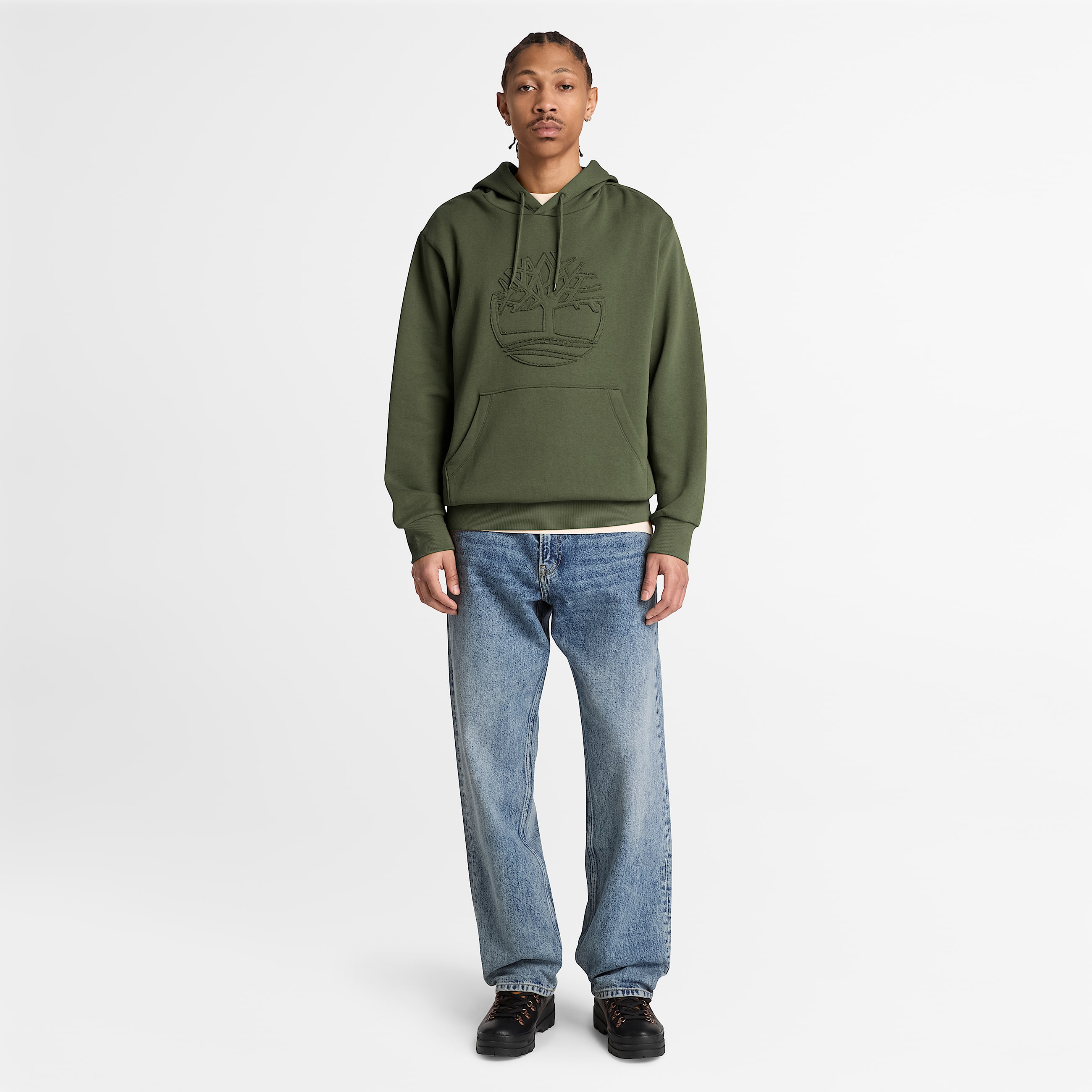 Mens Wareham Tree Logo Patch Hoodie TBL Dark Green ALT2