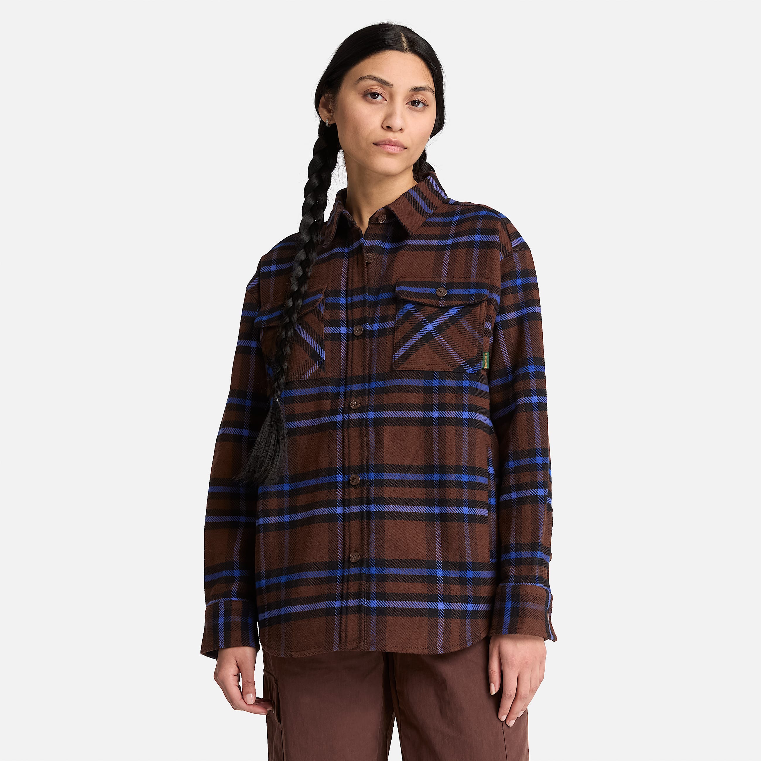Womens Plaid Overshirt TBL Chicory Coffee Brown ALT1