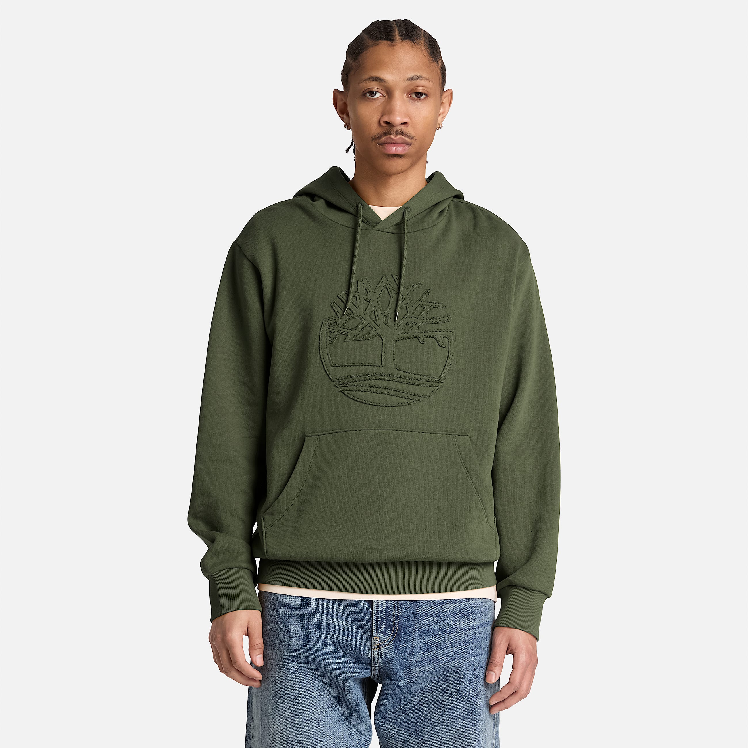 Mens Wareham Tree Logo Patch Hoodie TBL Dark Green ALT1