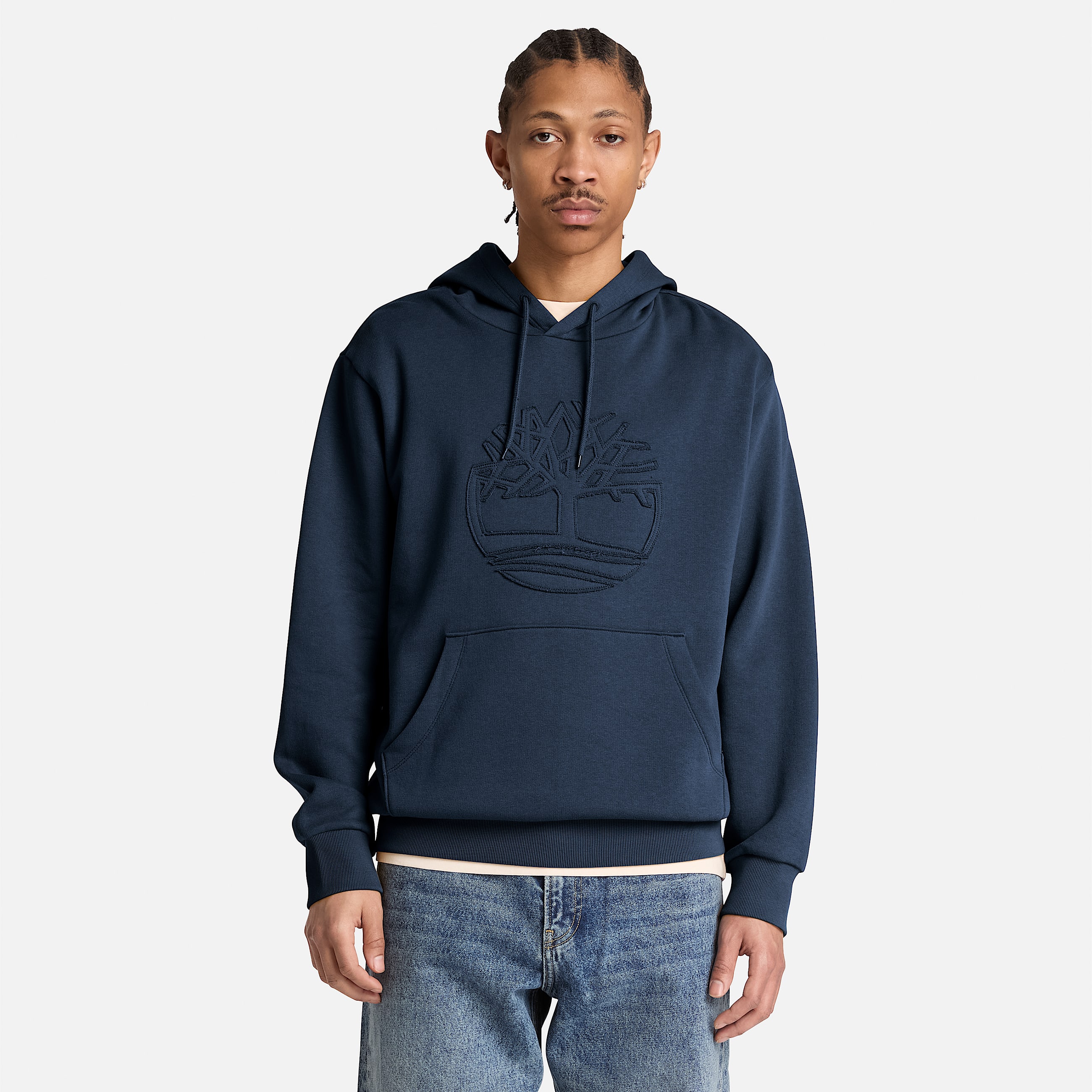 Mens Wareham Tree Logo Patch Hoodie TBL Dark Sapphire ALT1