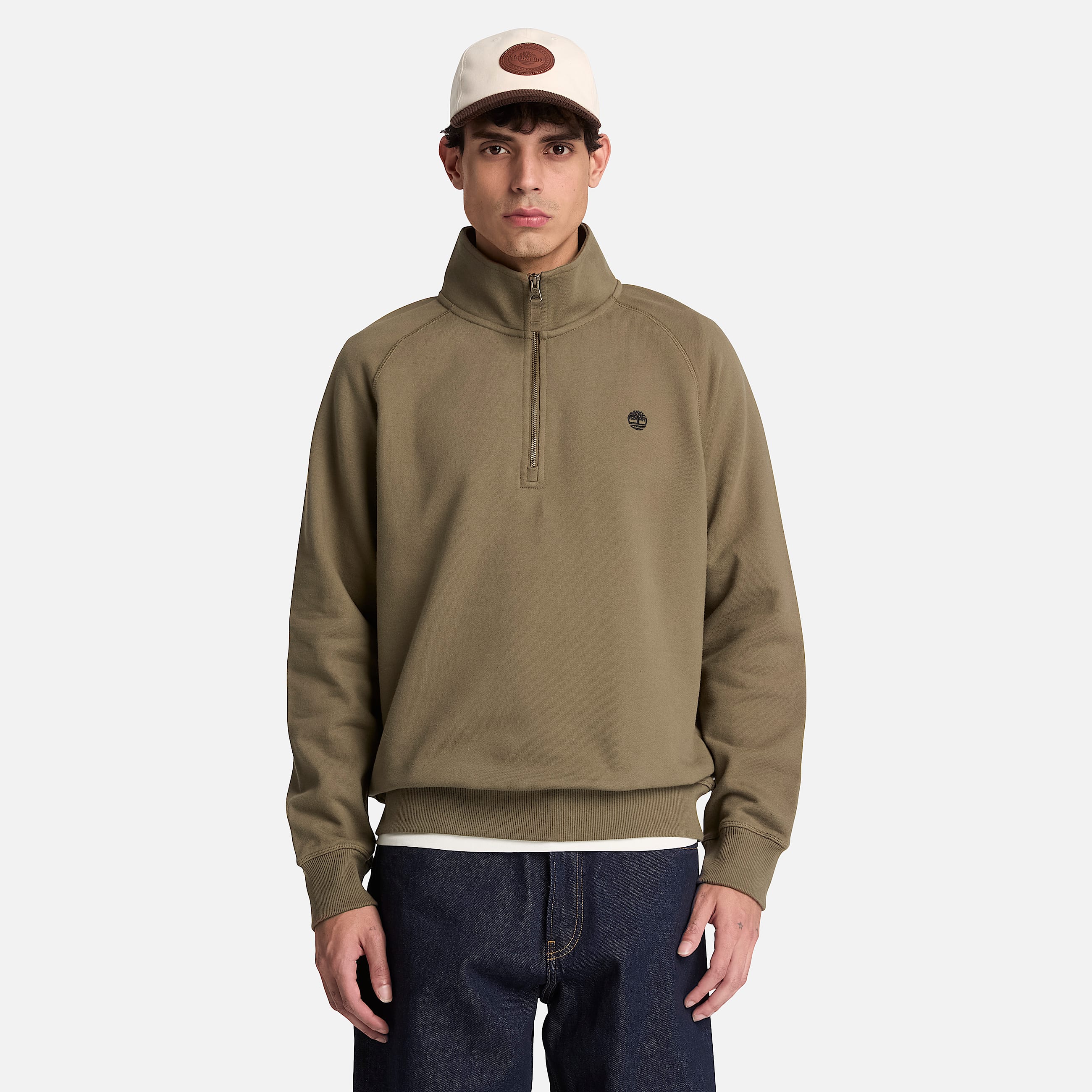 Mens Exeter River Embroidered Logo QuarterZip Sweatshirt TBL Dark Olive ALT1