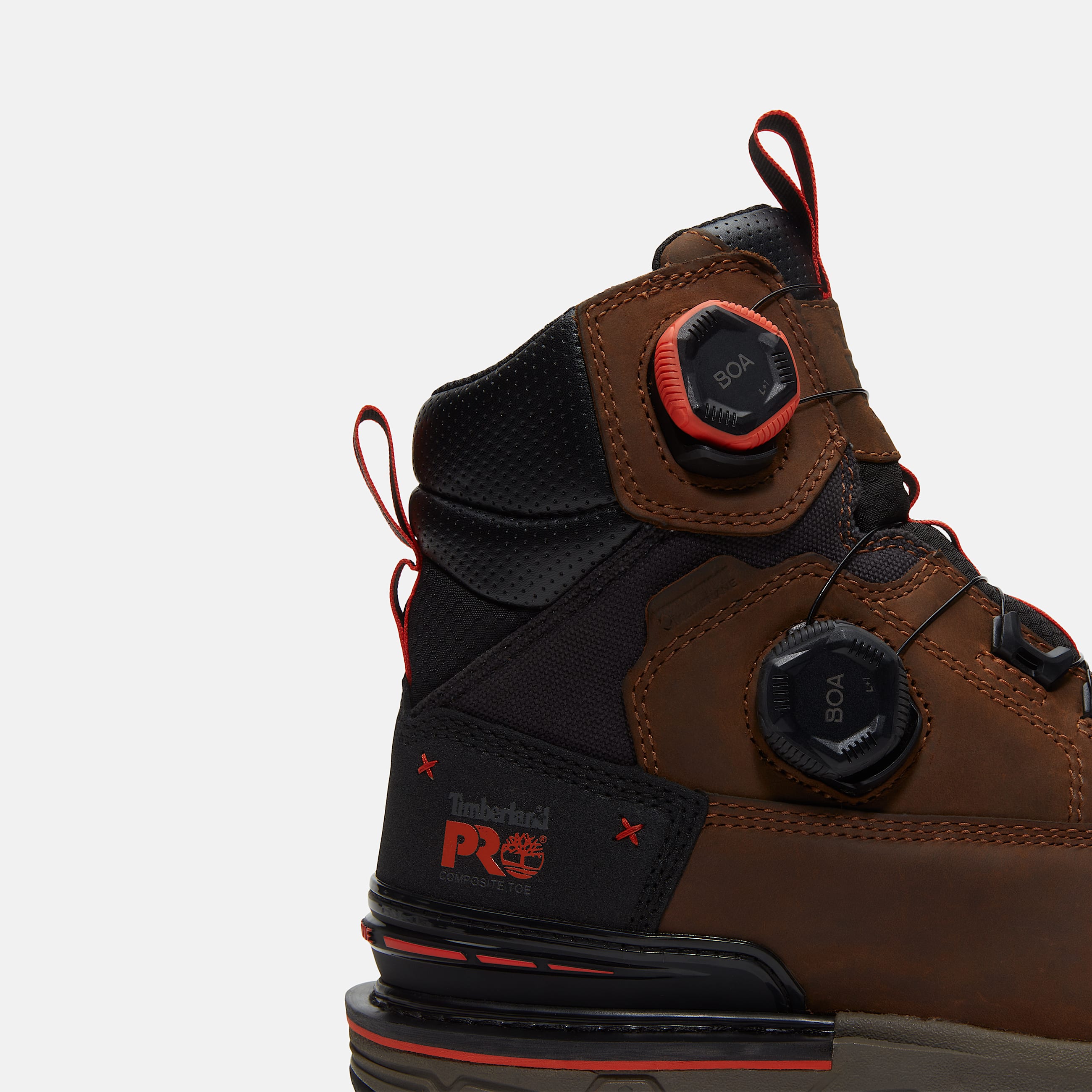 Mens Timberland PRO Boondock Ultralight 6 CompositeToe Work Boot with BOA Fit System TBL Brown FullGrainOrange ALT8
